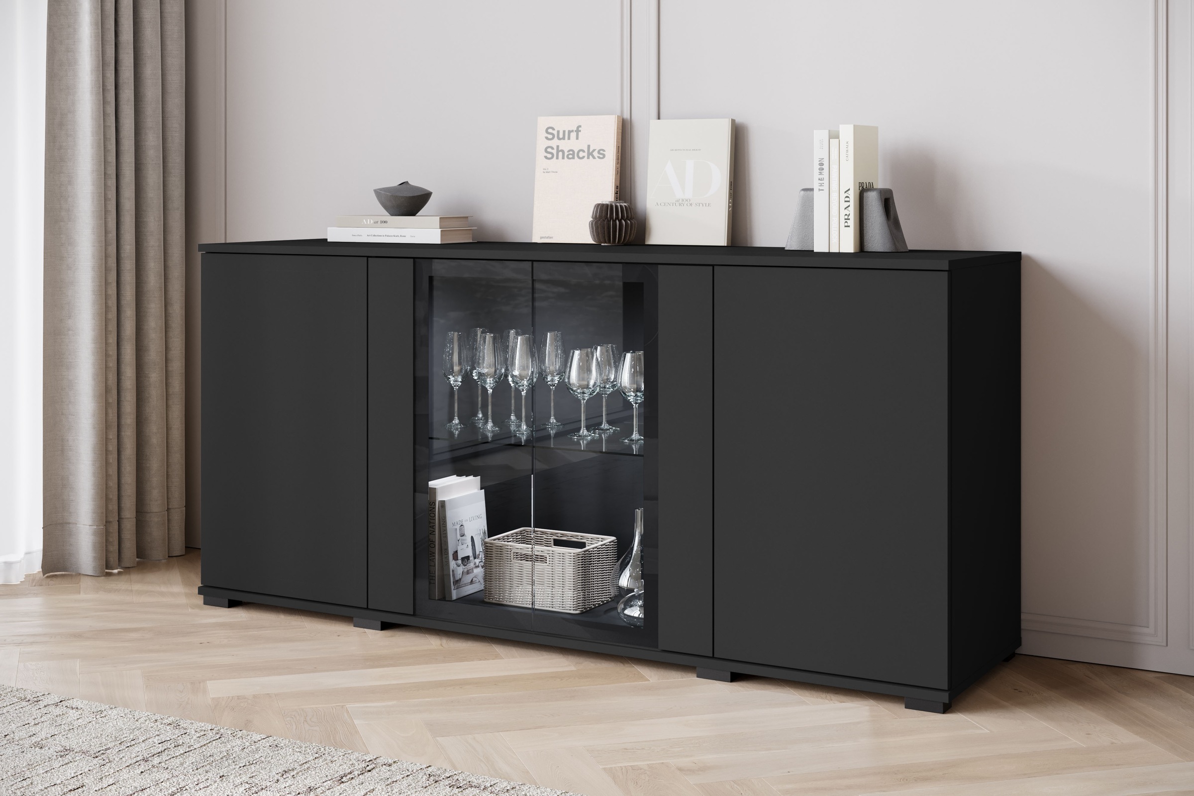 Thumbnail - INOSIGN Sideboard "Caro, modernes Design mit Glaseinsätzen, Breite 150 cm" 1 Stk. tlg. Grifflose Fronten mit Push-to-Ope...