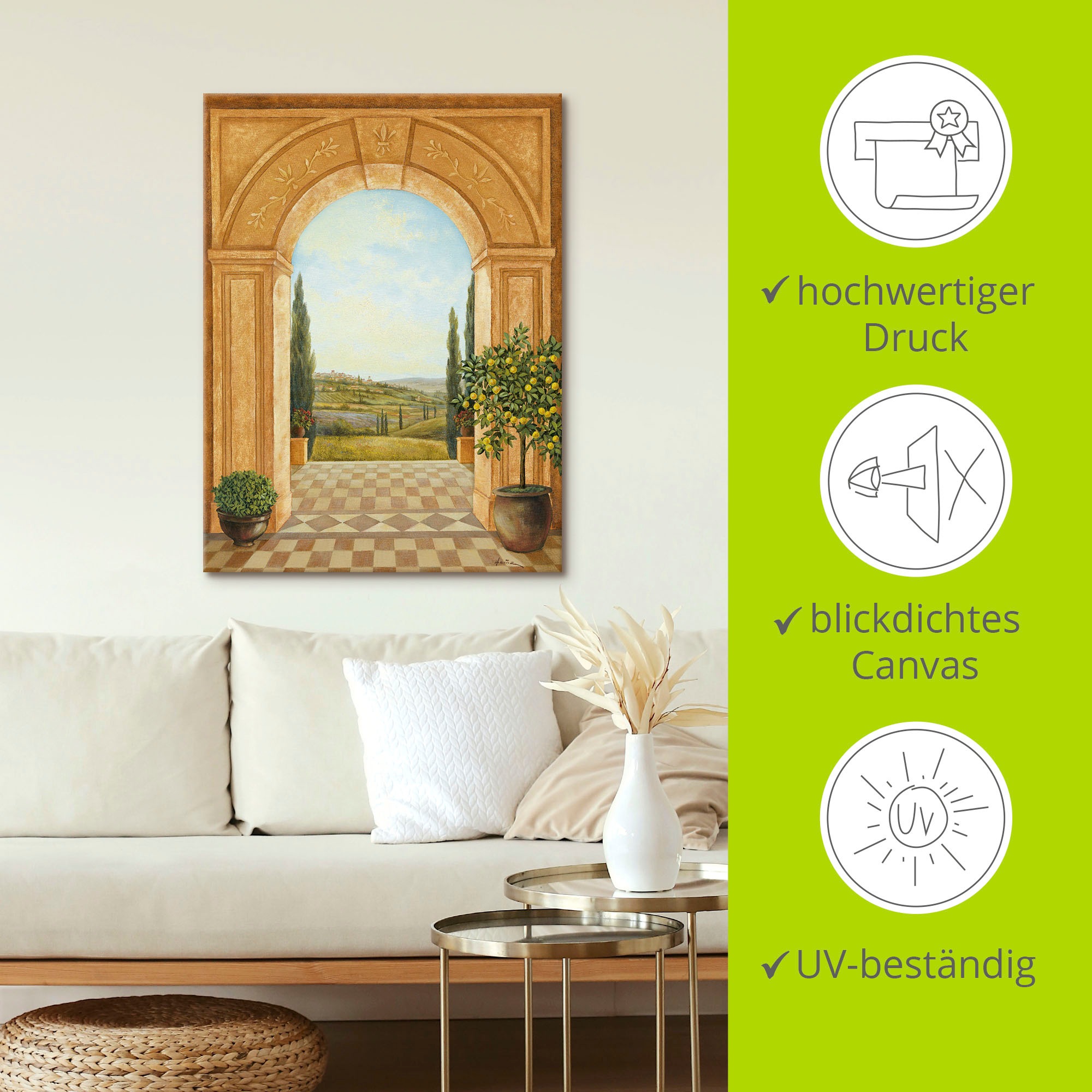 Artland Wandbild »Ausblick mit Zitronenbaum«, Fensterblick, (1 St.), als Leinwandbild, Poster, Wandaufkleber in verschied. Größen