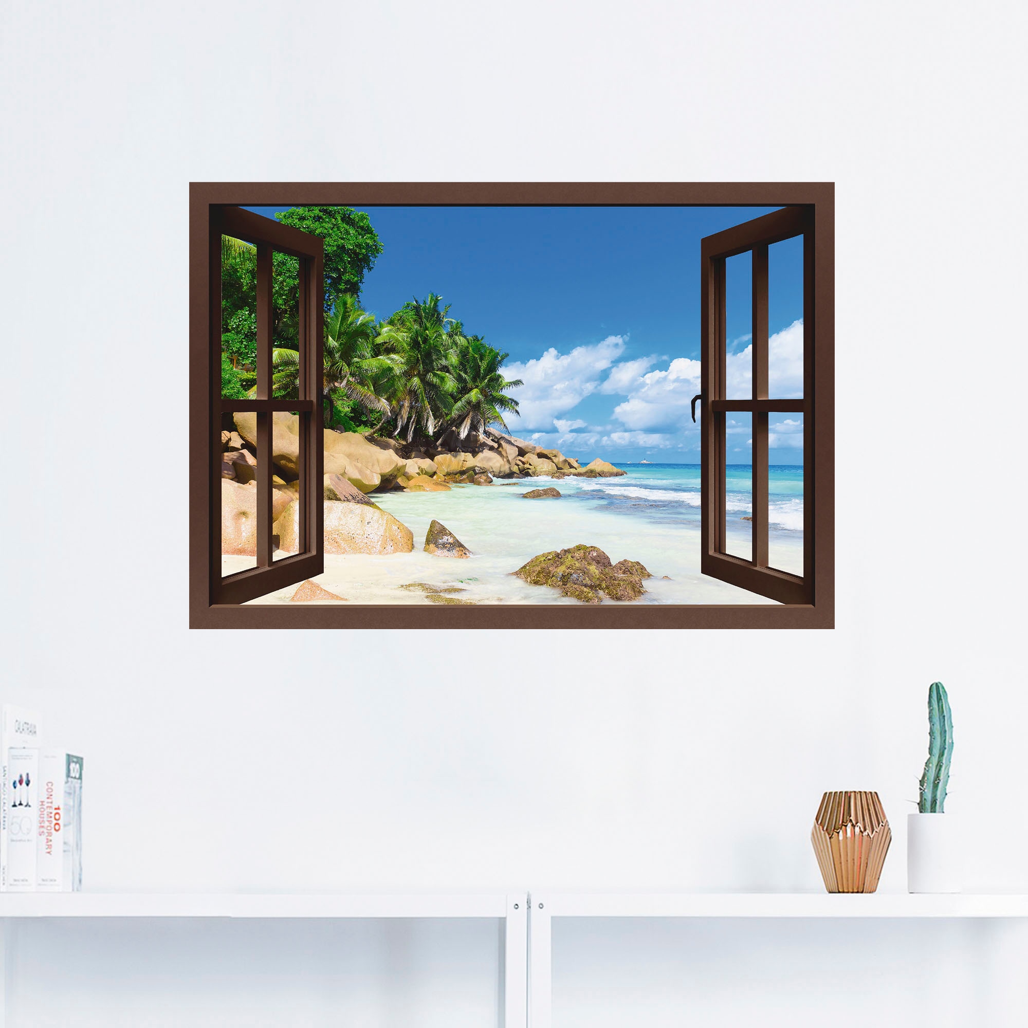 Artland Wandbild bestellen Leinwandbild, versch. Alubild, BAUR Karibikbilder, | (1 als oder Palmen »Küste mit in St.), Fenster«, Poster durchs Größen Wandaufkleber