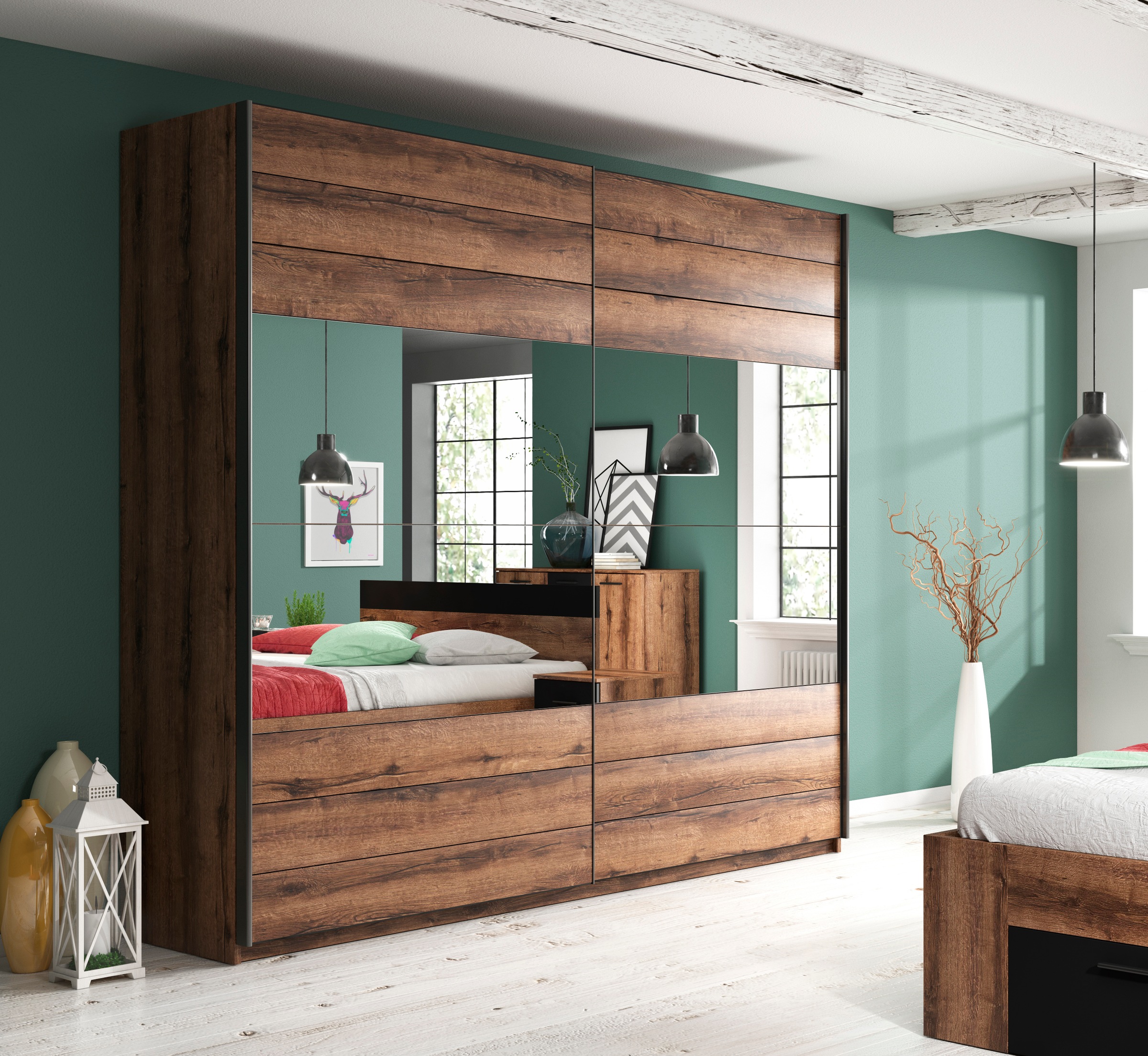 Home affaire "Beta Schiebetürenschrank Kleiderschrank Wäscheschrank" mit Spiegel, INKLUSIVE kompletter Innenausstattung, Metallgriffe