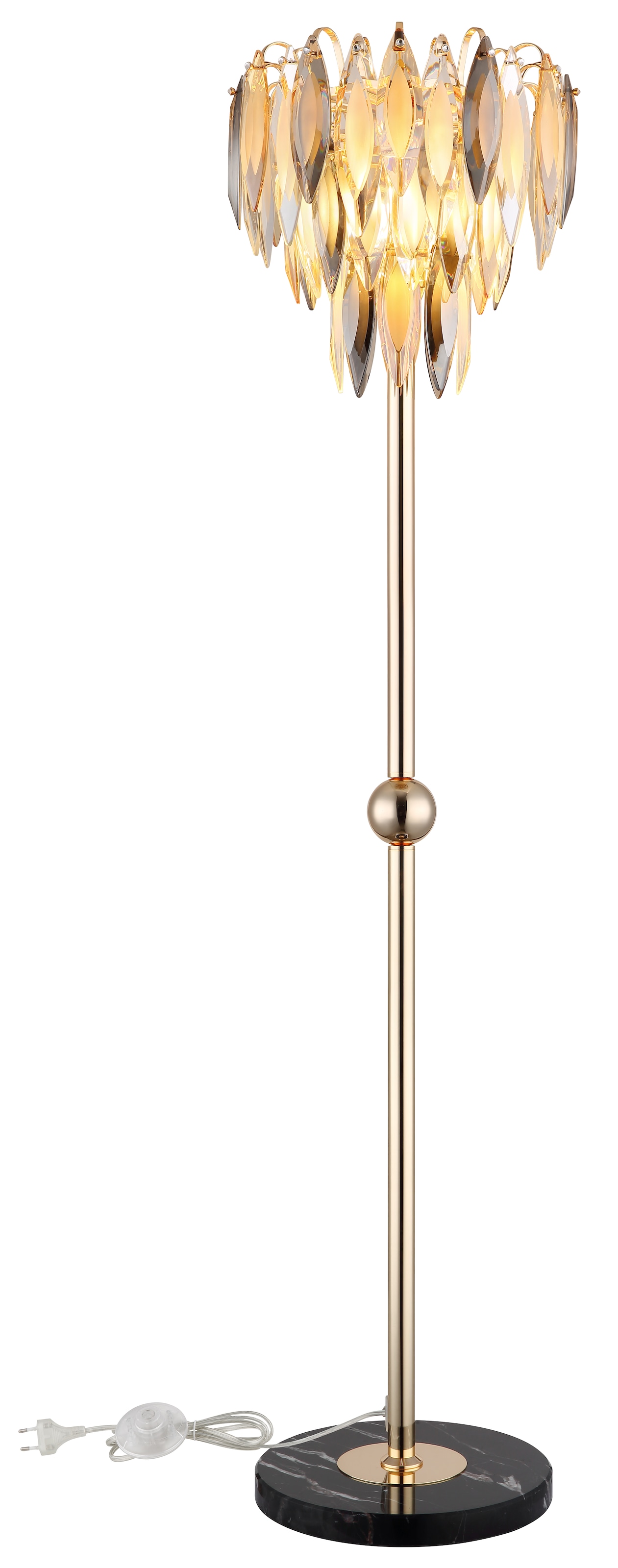 GLOBO LIGHTING Stehlampe »ELINOR« E14 1 Stk. Stehleuchte Gold/Marmor, K9 Kristalle, Fußtrittschalter, E14