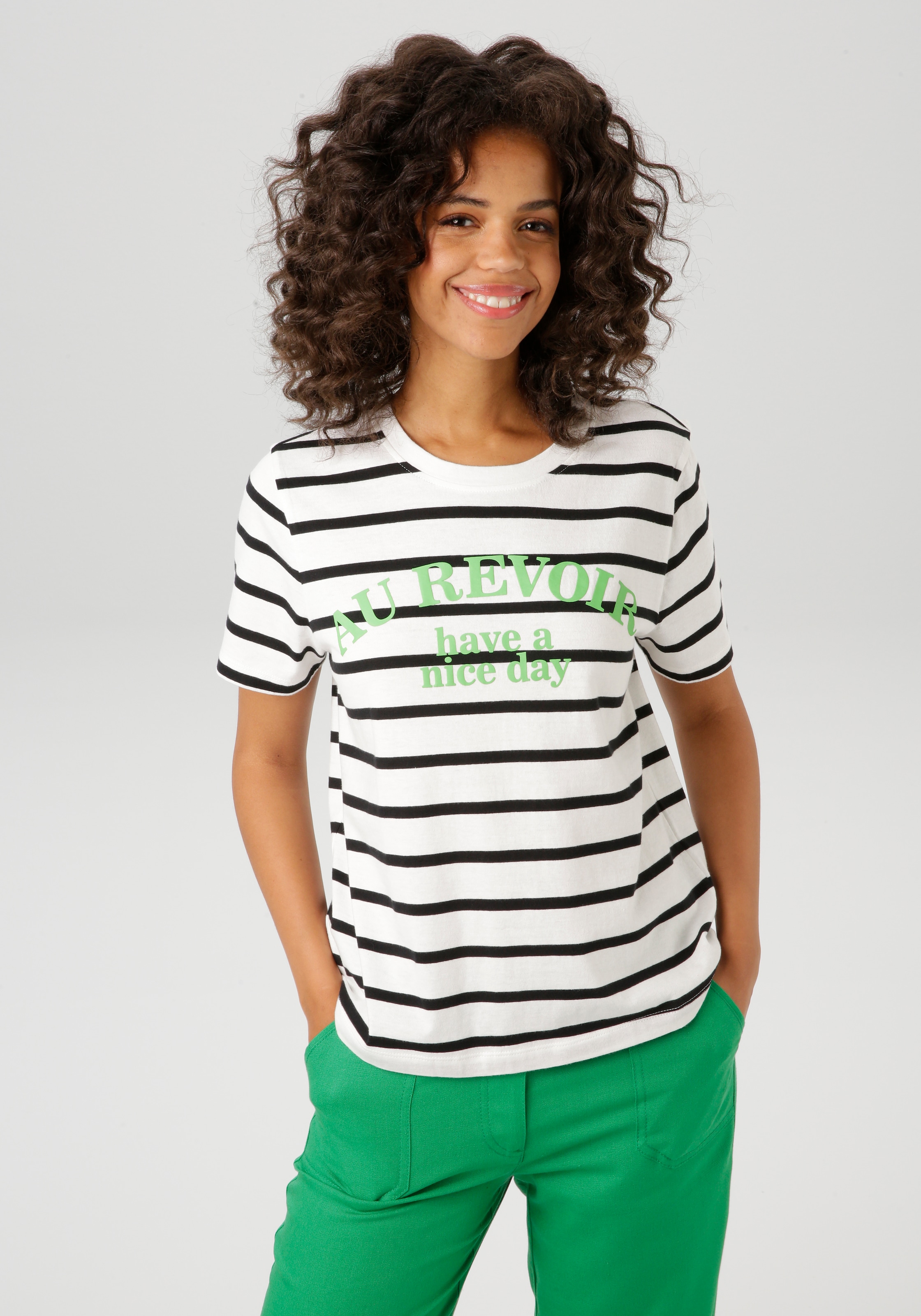 Aniston CASUAL T-Shirt, im Streifen-Dessin mit Statement-Schriftzug günstig online kaufen