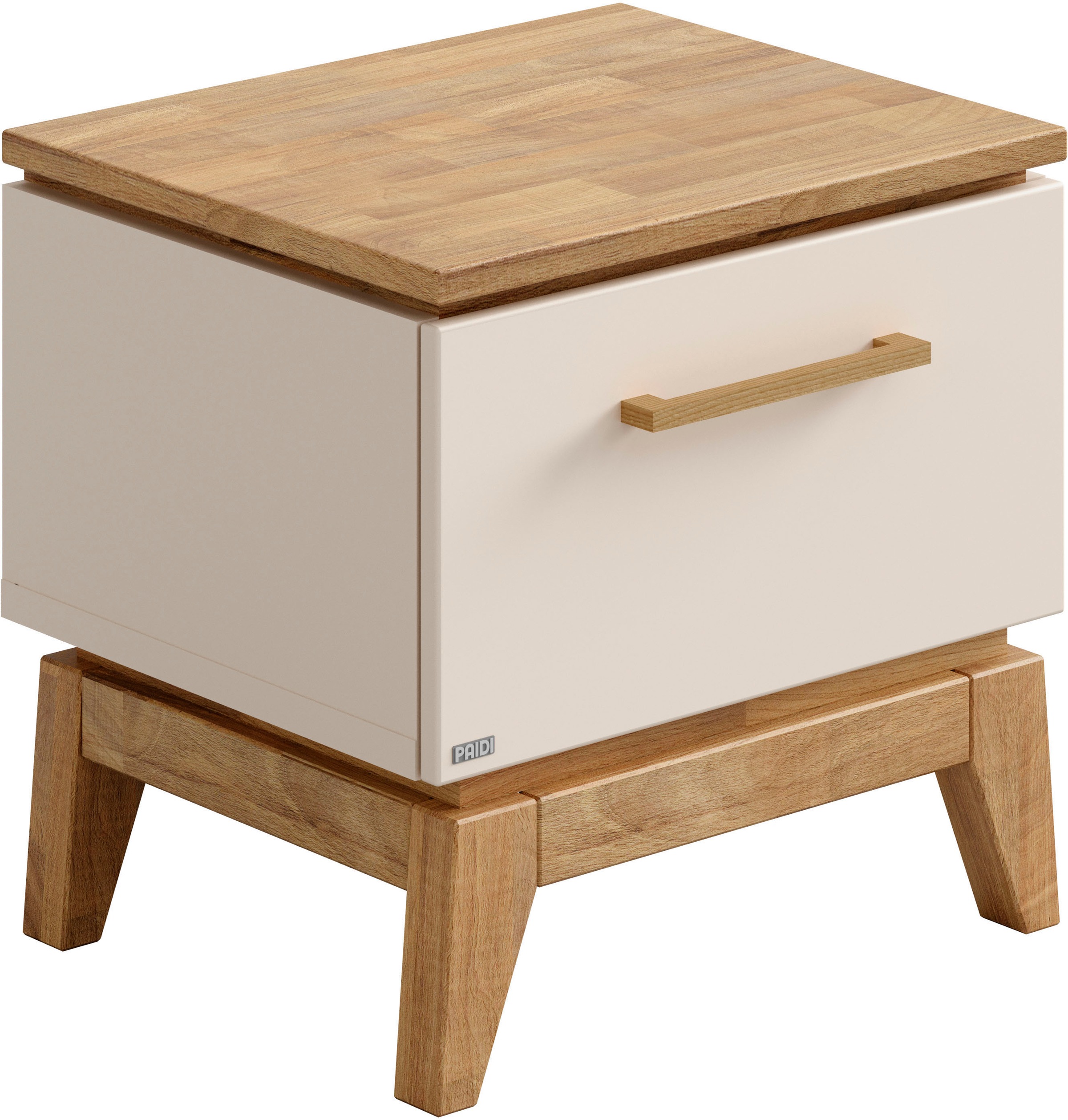 Nachtkommode PAIDI, B:48cm H:47cm T:40cmcashmere, beige, eiche massiv, Massivholz, Spanplatte, Sideboards, "STIENE in Beige oder Grau, Schublade mit