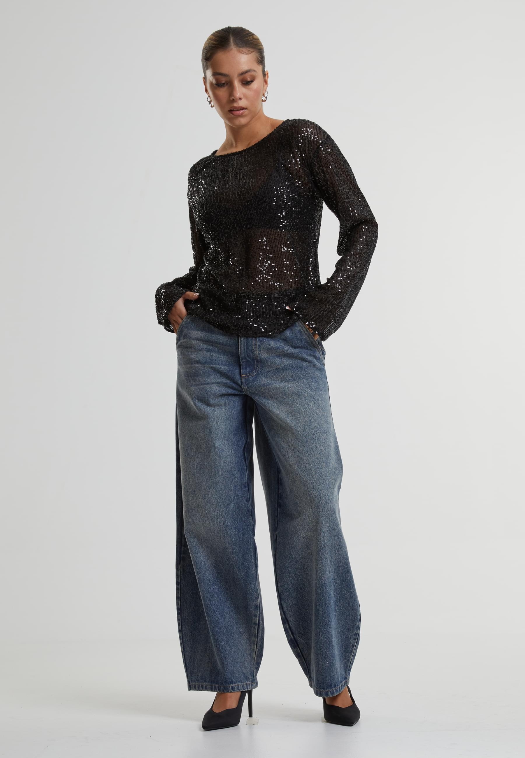 URBAN CLASSICS Longsleeve »Urban Classics Ladies Sequins Longsleeve«, (1 tlg.)