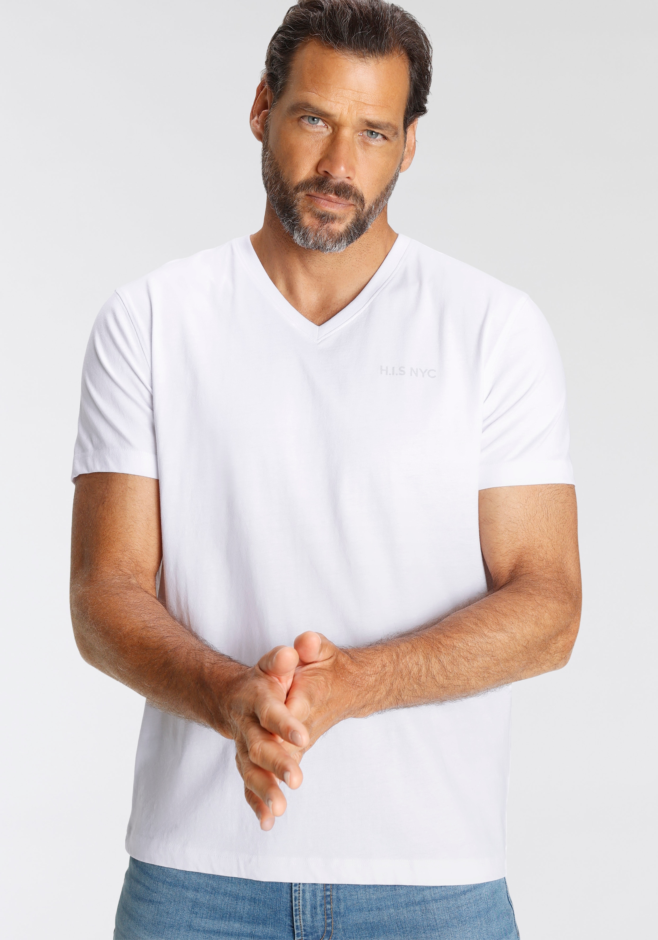 H.I.S V-Shirt, (3-er Pack), Kurzarm, Slim Fit, aus Baumwolle