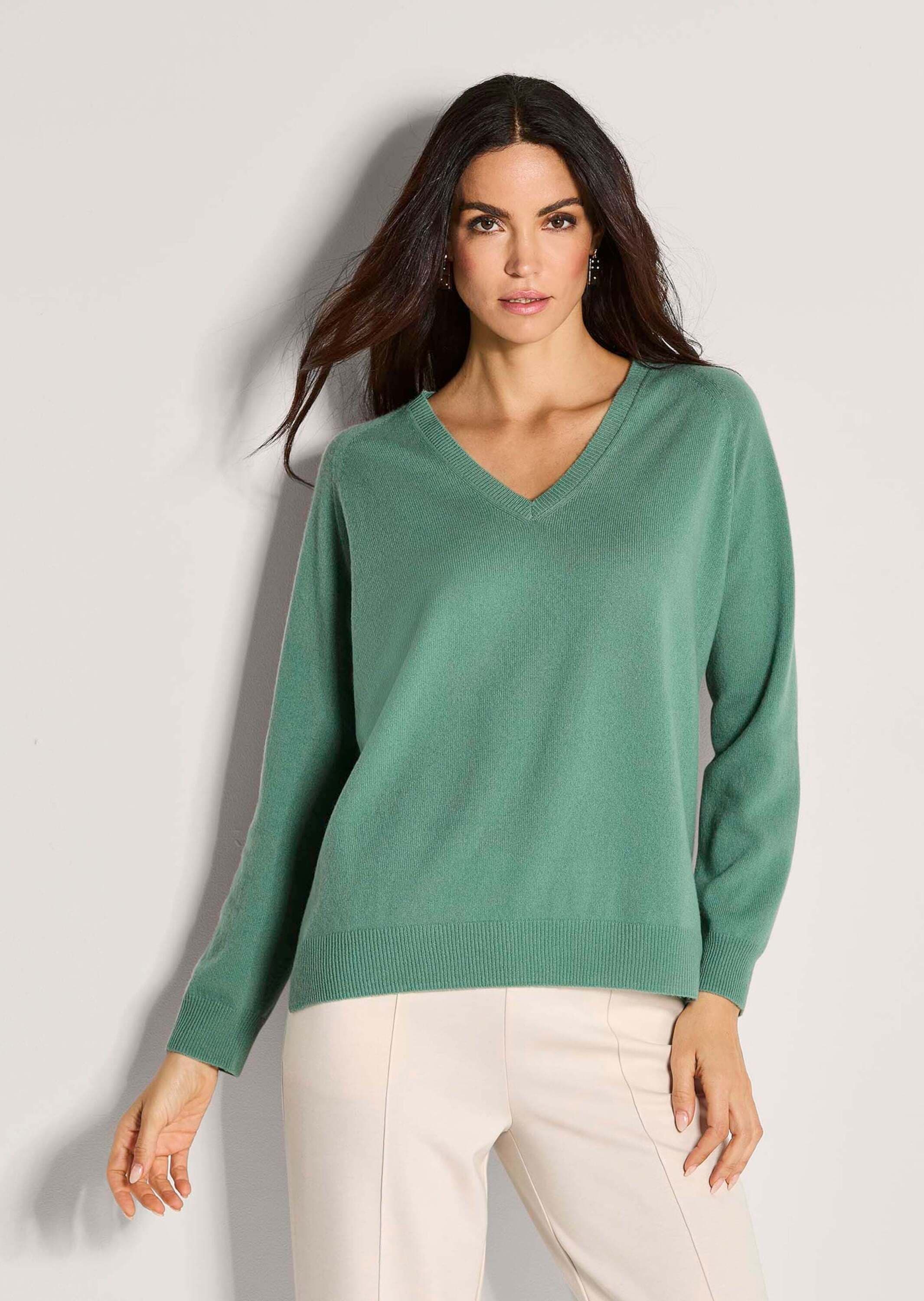 MADELEINE Longpullover »Kaschmirpullover Casual Strickpullover mit V-Ausschnitt« Reines Kaschmir