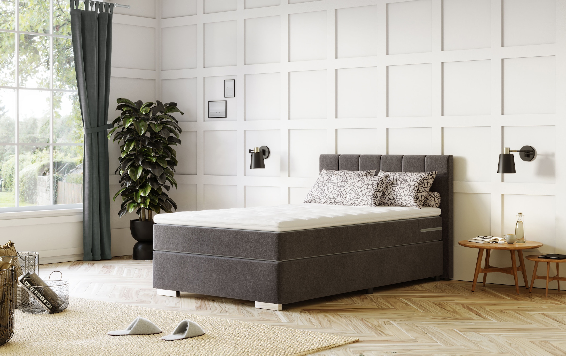 COTTA Boxspringbett "SIMBA, inkl. Taschenfederkernmatratze H3 oder H4 und Komforttopper" Strukturstoff-Bezug, Liegefläche wahlweise 120x200 bis 200x200 cm