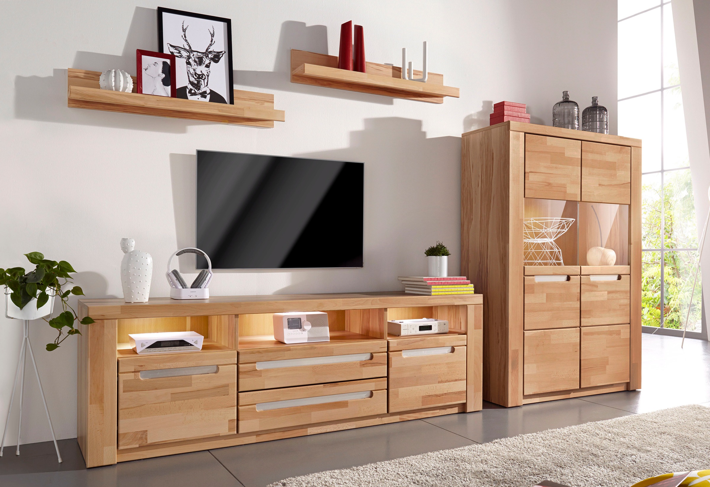 Home affaire Wohnwand "Kolding" Set, 4 Stk. tlg. teilmassives Holz günstig online kaufen