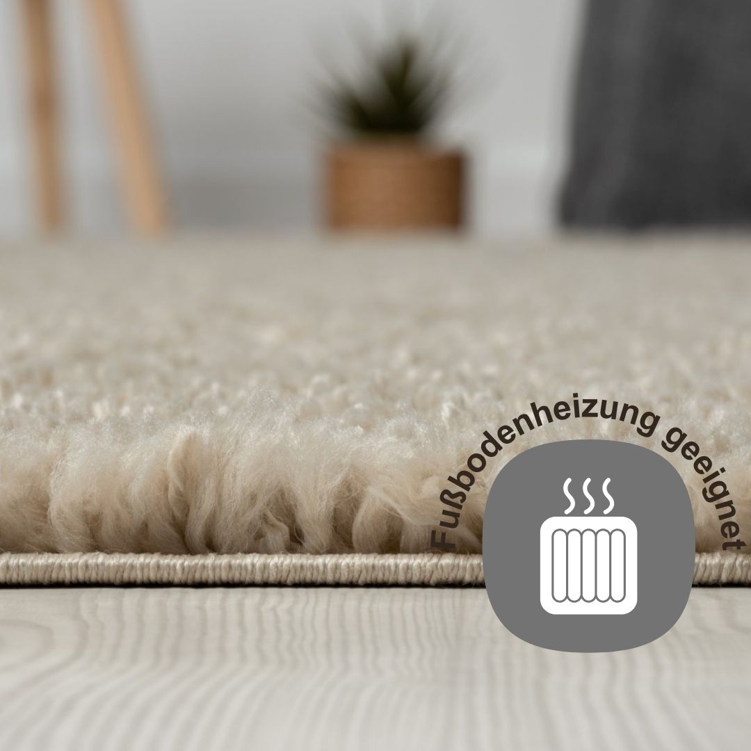Hochflor-Teppich "My Shaggy", beige, H:37mm Ø:120cm, Polypropylen (PP), MYFLAIR MÖBEL & ACCESSOIRES, Teppiche, Shaggy, Uni Farben, leicht glänzend, Microfaser, extra flauschig 3