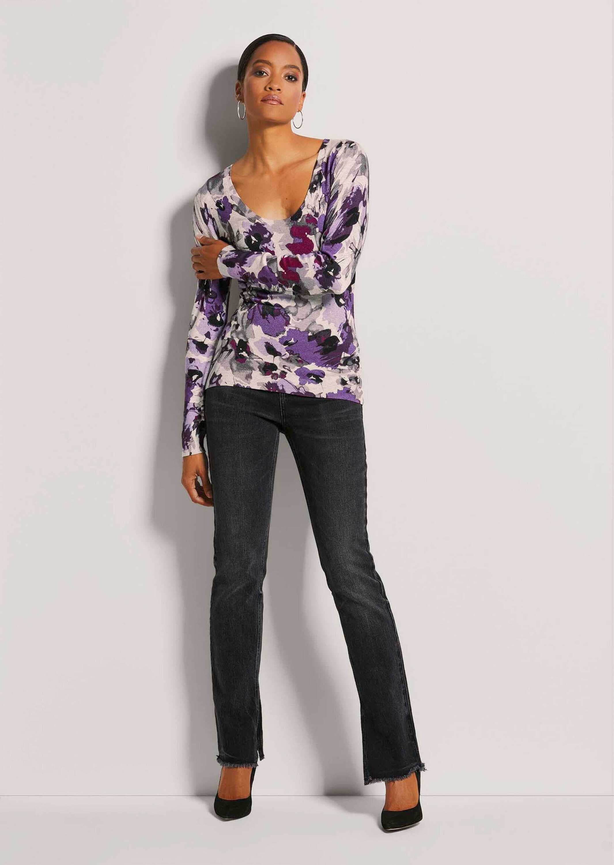 MADELEINE Longpullover »Pullover Feinstrick-Pullover mit Unikat-Print«