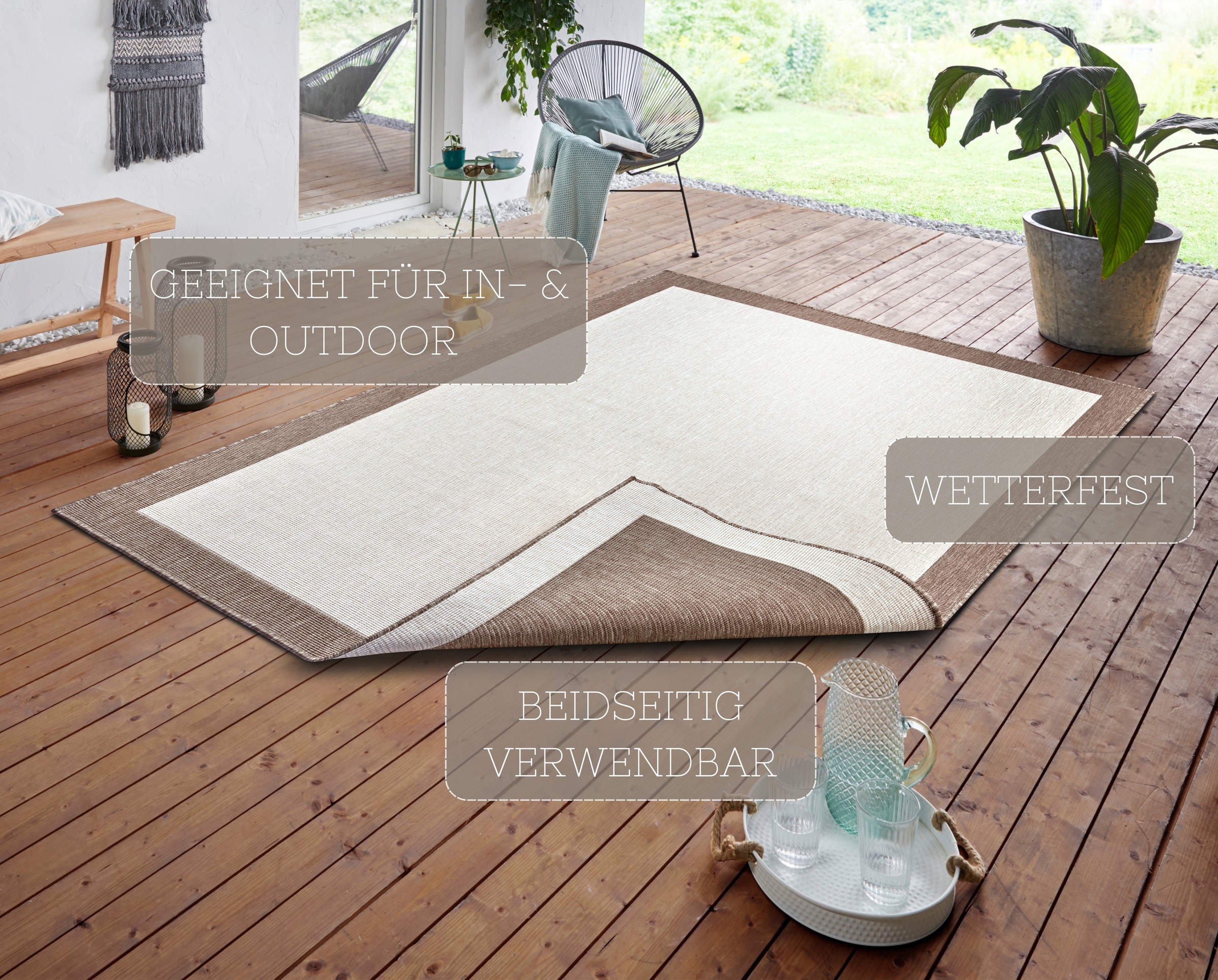 HANSE Home Teppich »Panama Wendeteppich«, rechteckig, 5 mm Höhe, In-& Outdoor, Wetterfest, Balkon, Läufer, Wohnzimmer, Wasserfest