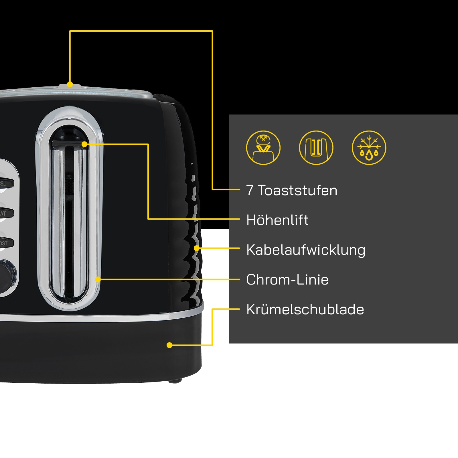 Gutfels Toaster »TOAST 3300 C«, 2 kurze Schlitze, 1050 W, 2-Scheiben-Toaster,1050 Watt