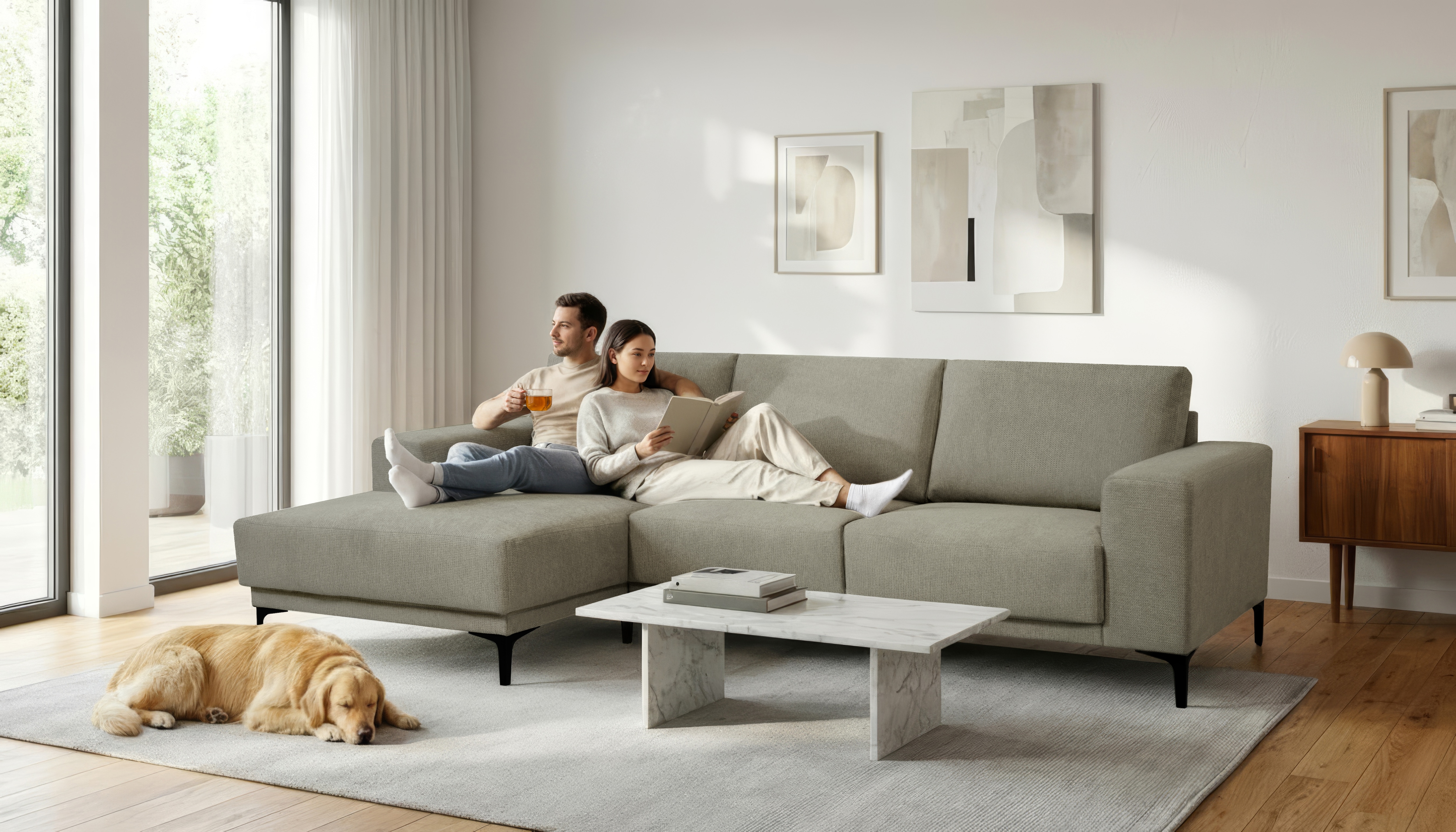 OTTO home Ecksofa "Xander, L-Form" Breite 280 cm, Soft-Touch Chenille, schwarze Metallfüße