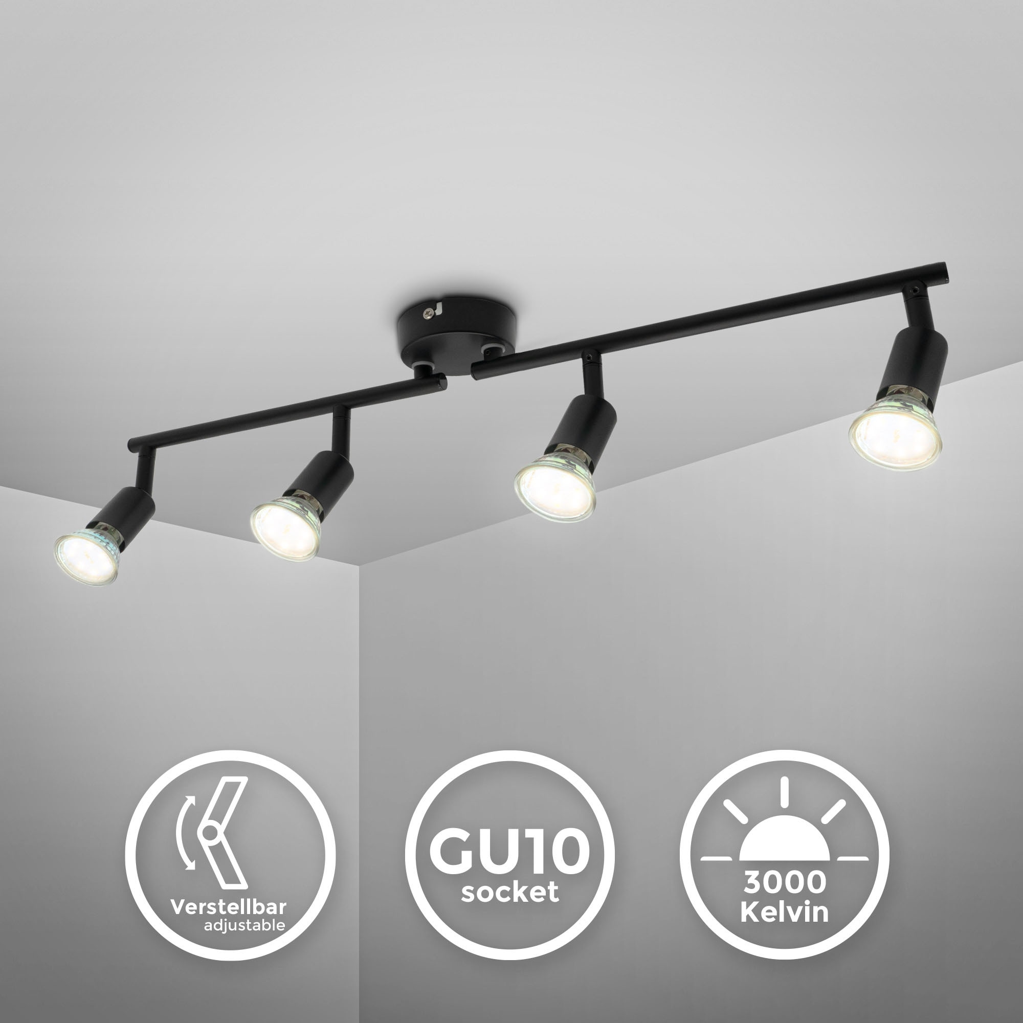 LED Deckenspot  für 4 x GU10 Leuchtmittel, inklusive 4 x 2,9 Watt GU10 LED...