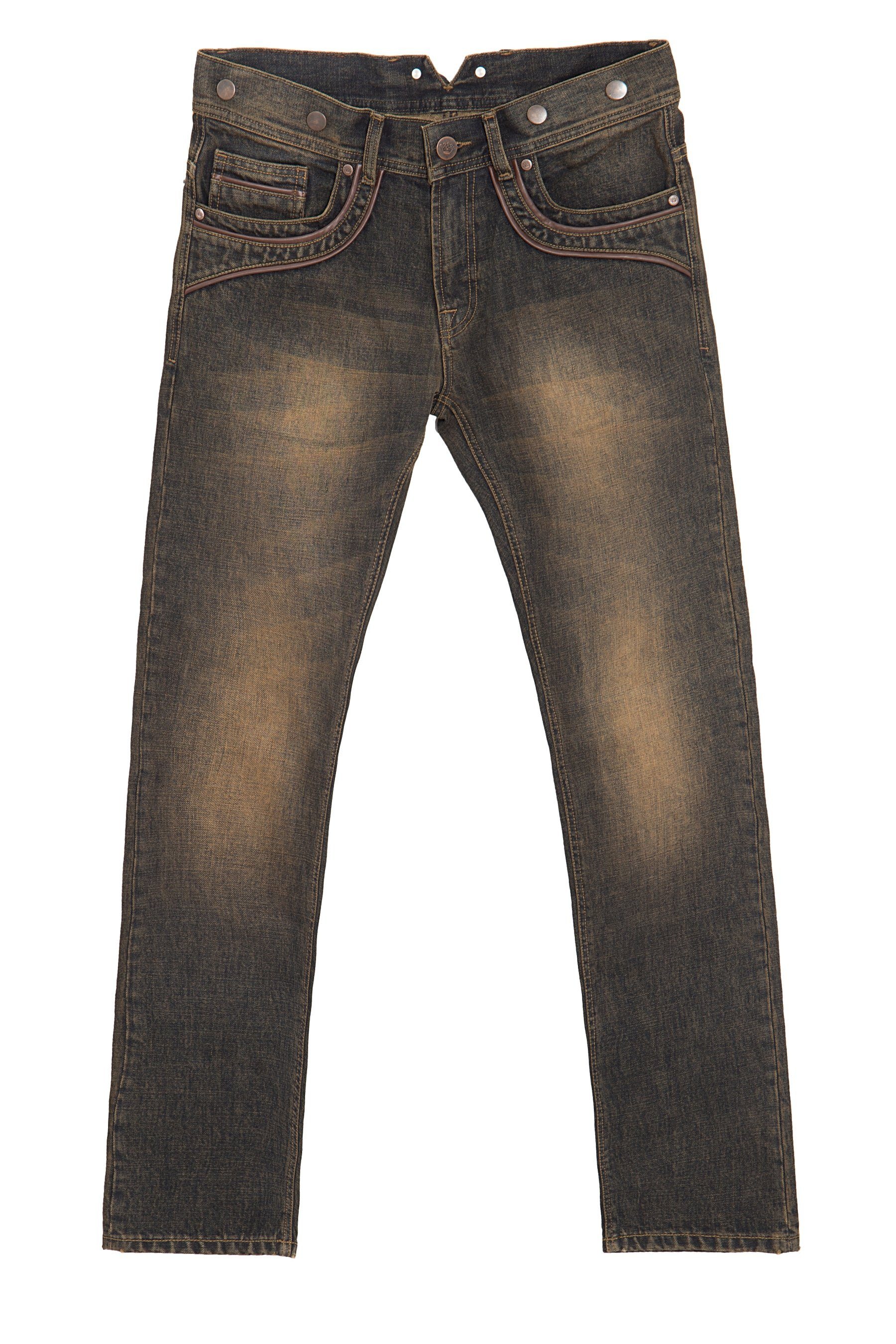 Kingkerosin Slim Fit Jeans Robin Mit Lederpaspelierungen Und Knopfen Fur Hosentrager Bestellen Baur