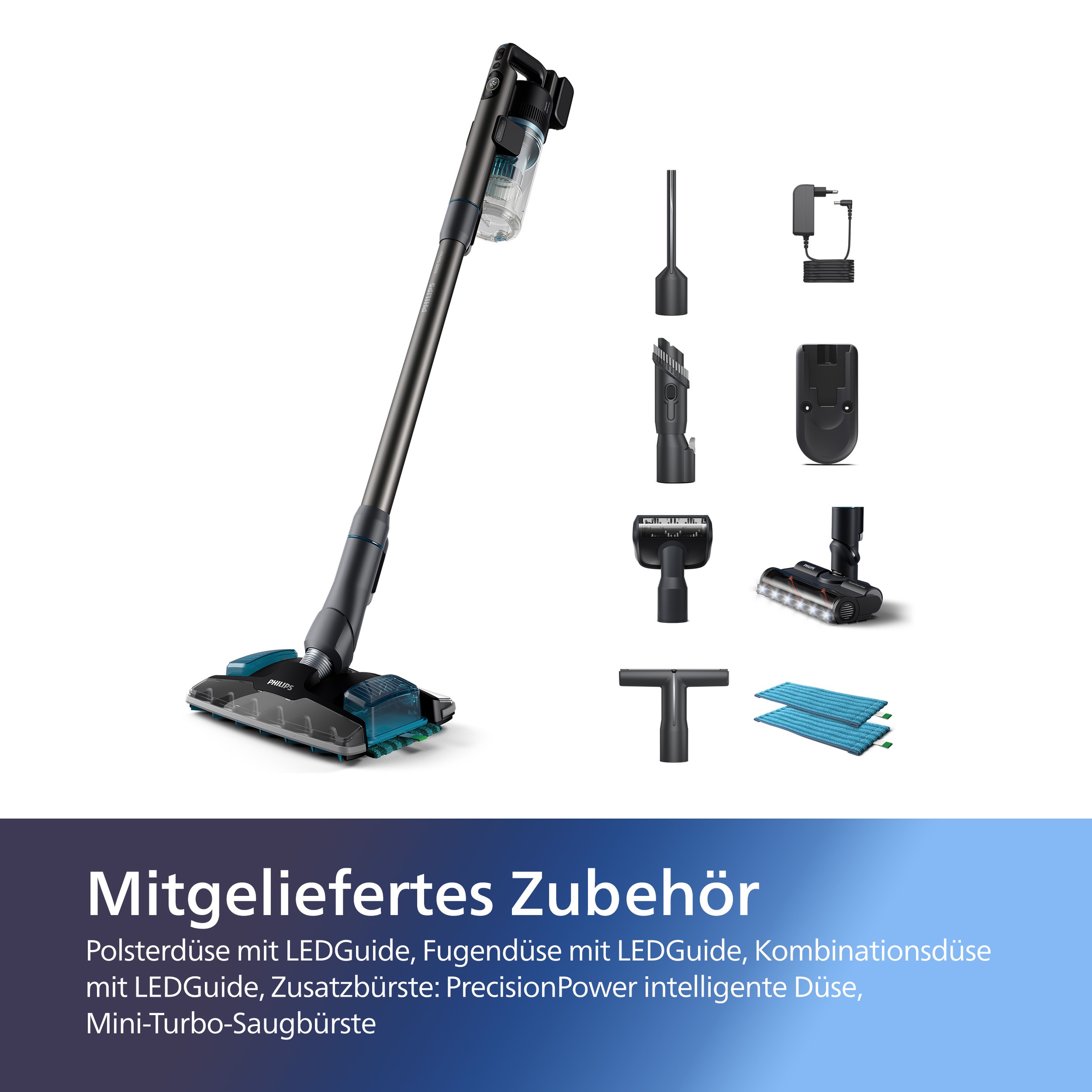 80 Nass-Trocken-Akkusauger Laufzeit zu Series«, Philips Plus Smart-Düse, Aqua »XC8055/01 Minuten mit 8000 bis | PrecisionPower BAUR