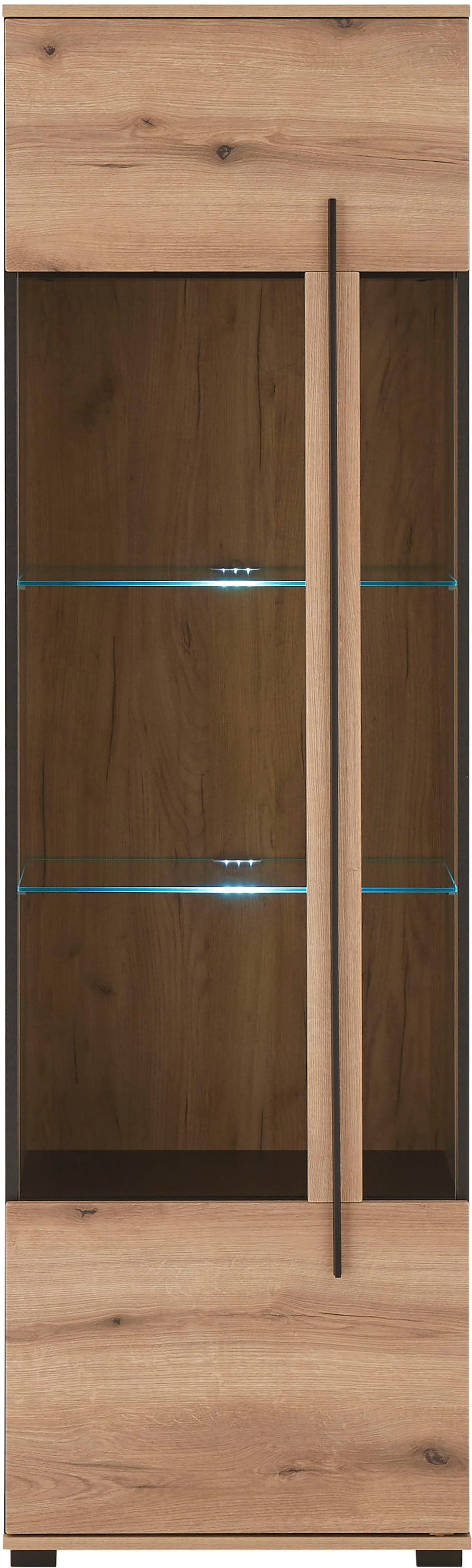INOSIGN Vitrine »Cantara, Vitrinenschrank in Eiche Evoke oder weiß, Standvitrine«, schwarzer Stangengriff, ausreichend Stauraum, vielseitig einsetzbar