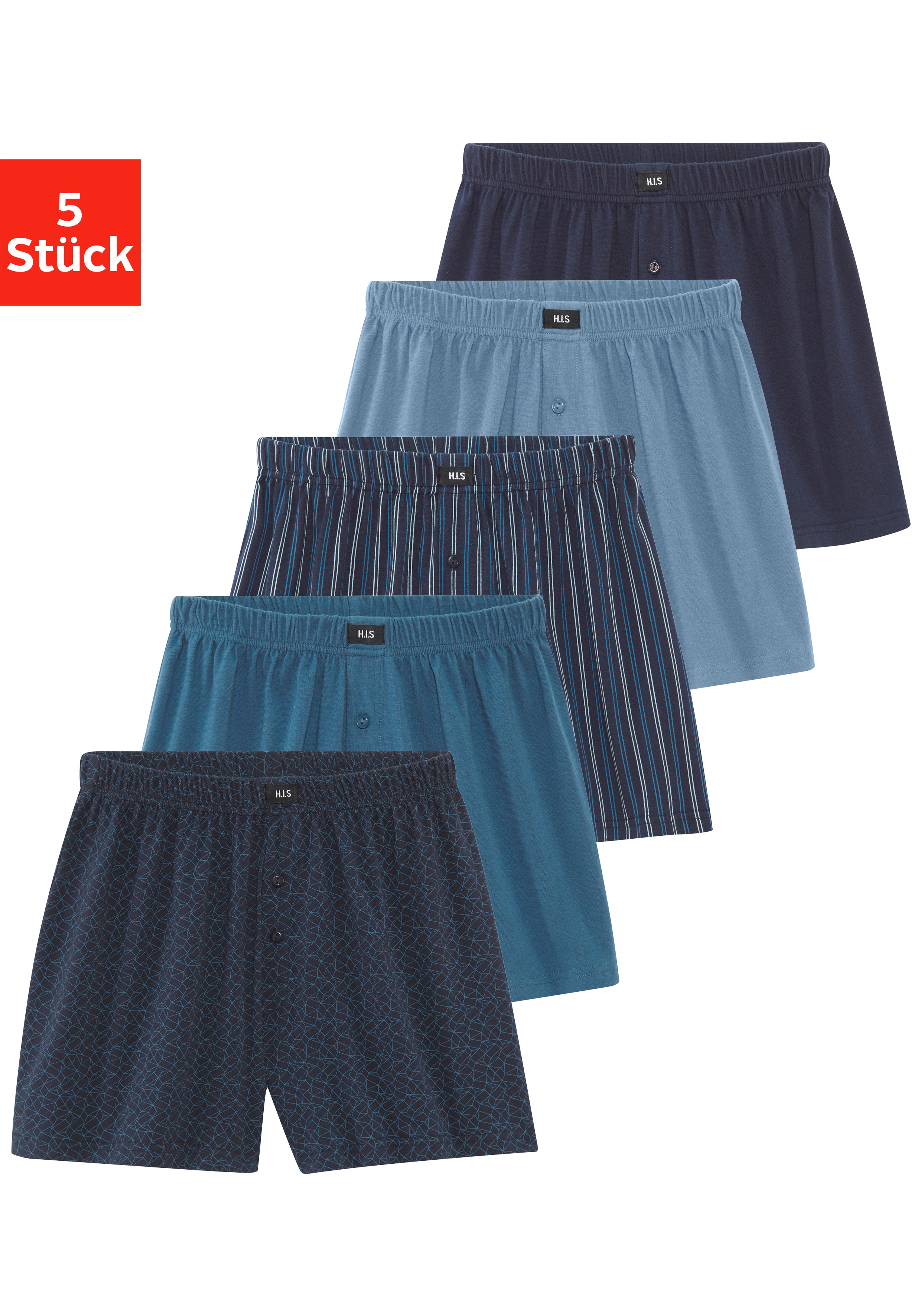 H.I.S Weiter Boxer "Herren Boxer" Packung, 5 Stk. weite Passform, Komfortbund, aus Baumwoll-Stretch