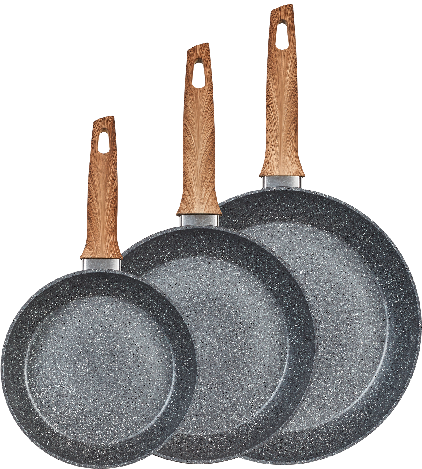 KING Topf-Set »»ESSENTIAL« Aluminium, Induktion, Antihaftbeschichtung«, Aluminiumguss, (Set, 51 tlg., 2 Töpfe, 1 Stieltopf, 3 Glasdeckel, 1 Besteck-Set + Etui), 3 Pfannen, 4 Küchenmesser, 1 Schneidebrett, 3 Vorratsdosen mit Deckel