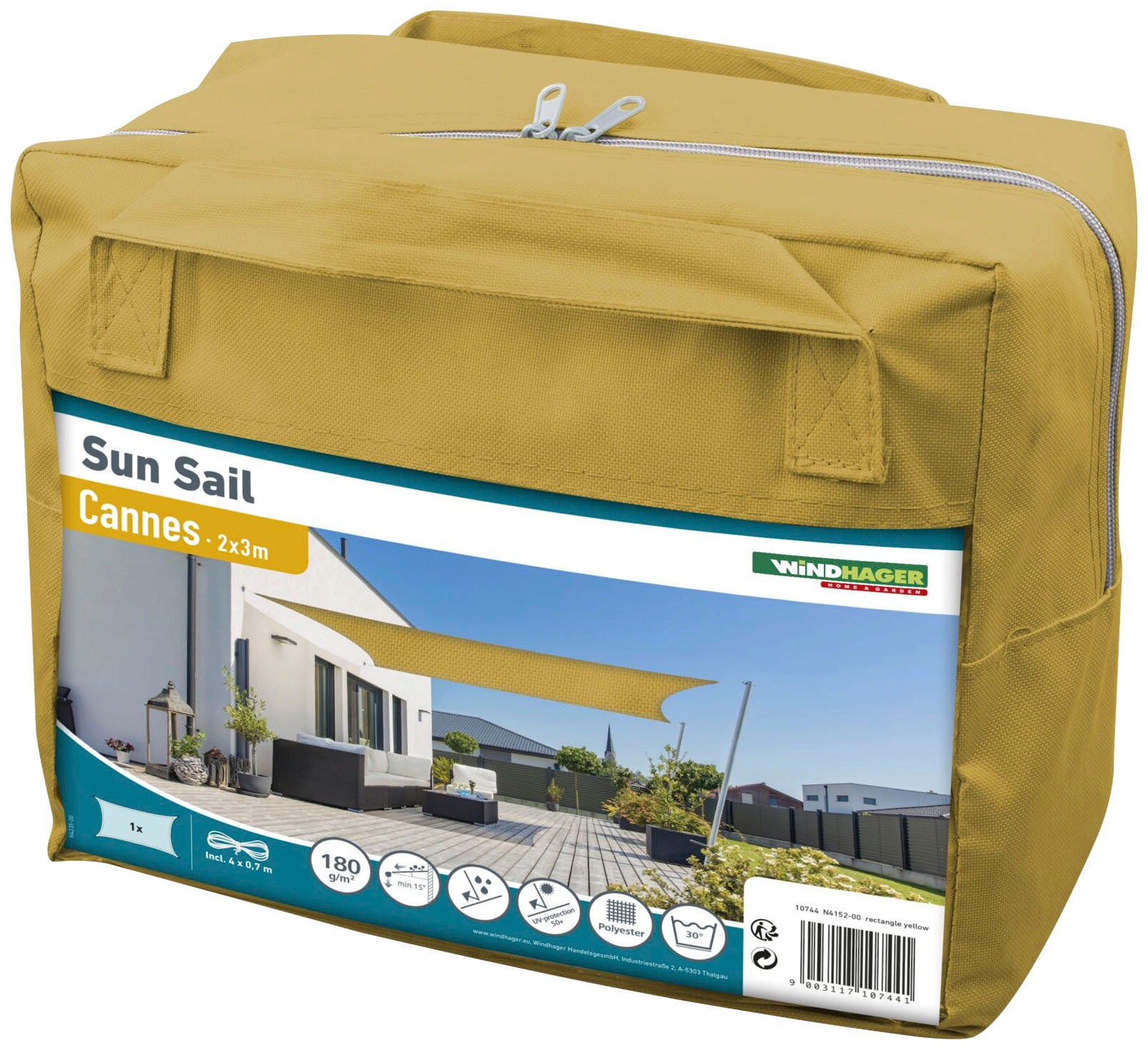 Windhager Sonnensegel »Cannes Rechteck«, 2x3m, gelb