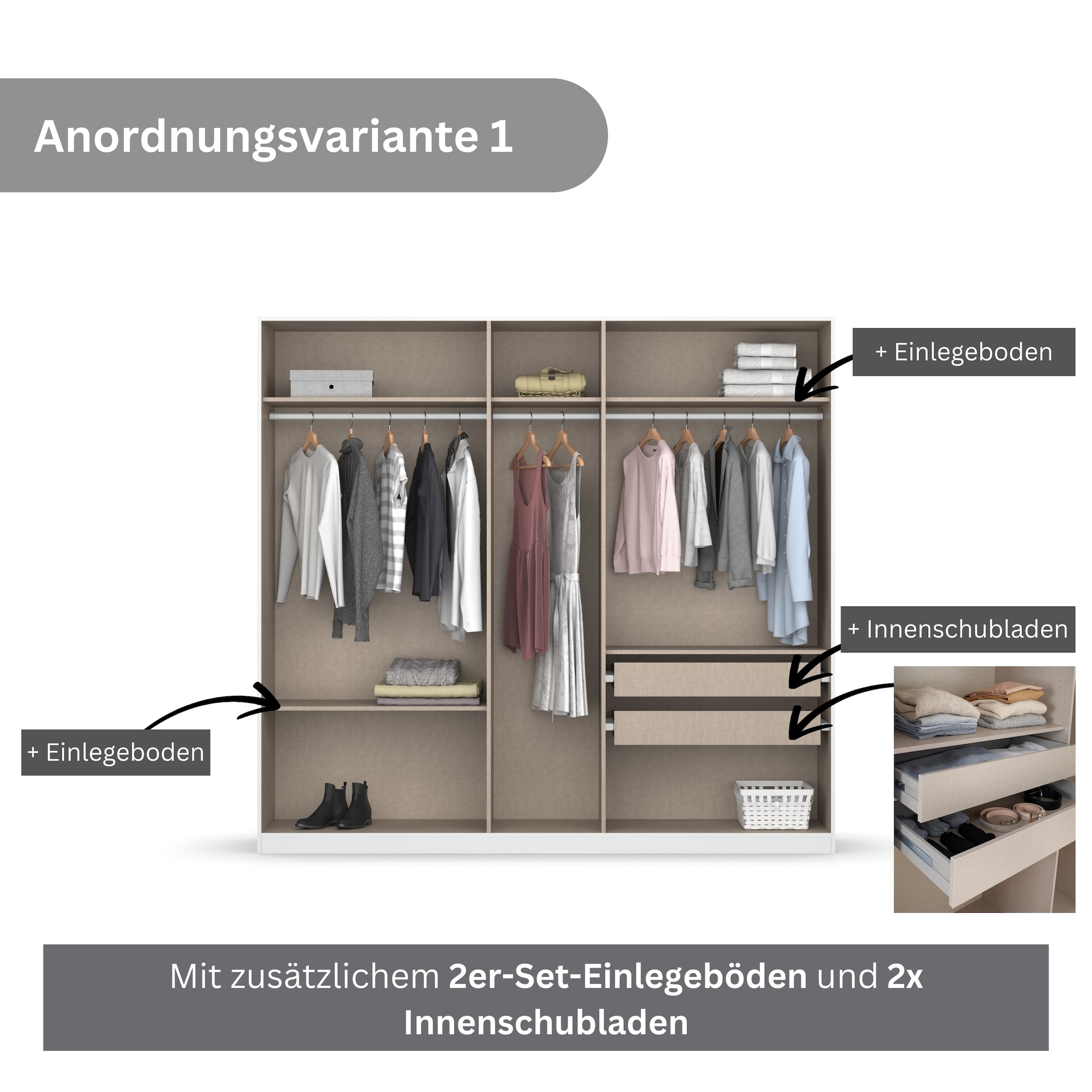 rauch Drehtürenschrank »Koluna«, mit Spiegel, inkl. 2 Innenschubladen sowie extra Böden