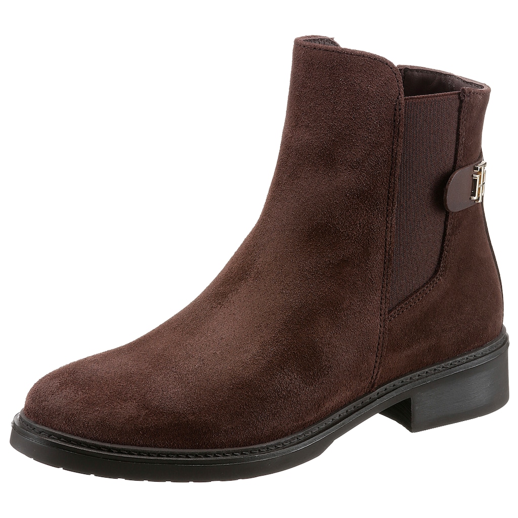 Tommy Hilfiger Chelseaboots »TH SUEDE FLAT BOOT« mit TH-Logoelement schmale Form
