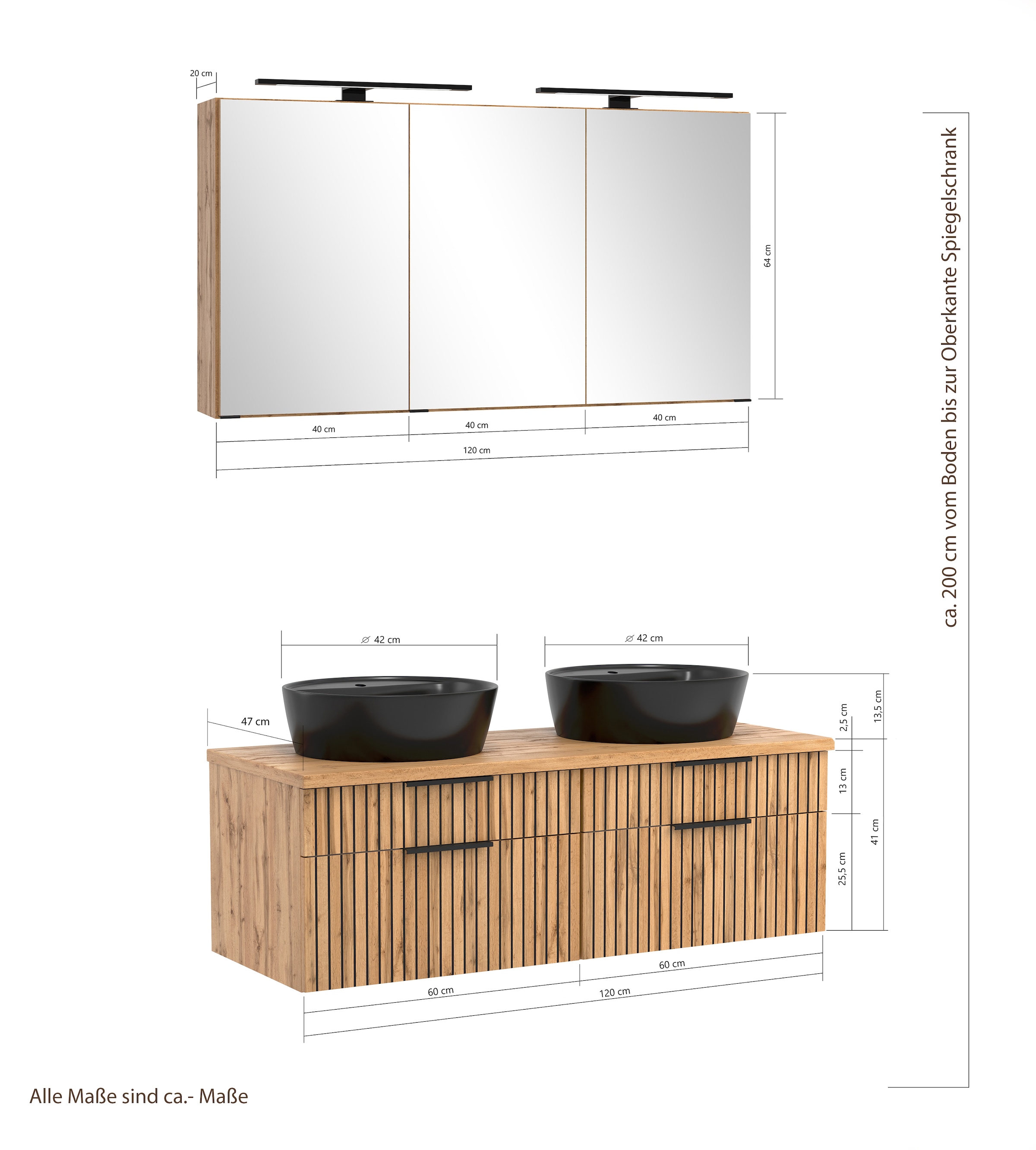 welltime Badmöbel-Set »Welltime, Carlton Waschtisch-Set, 80 oder 120 cm, gestreift«, (2 St.)