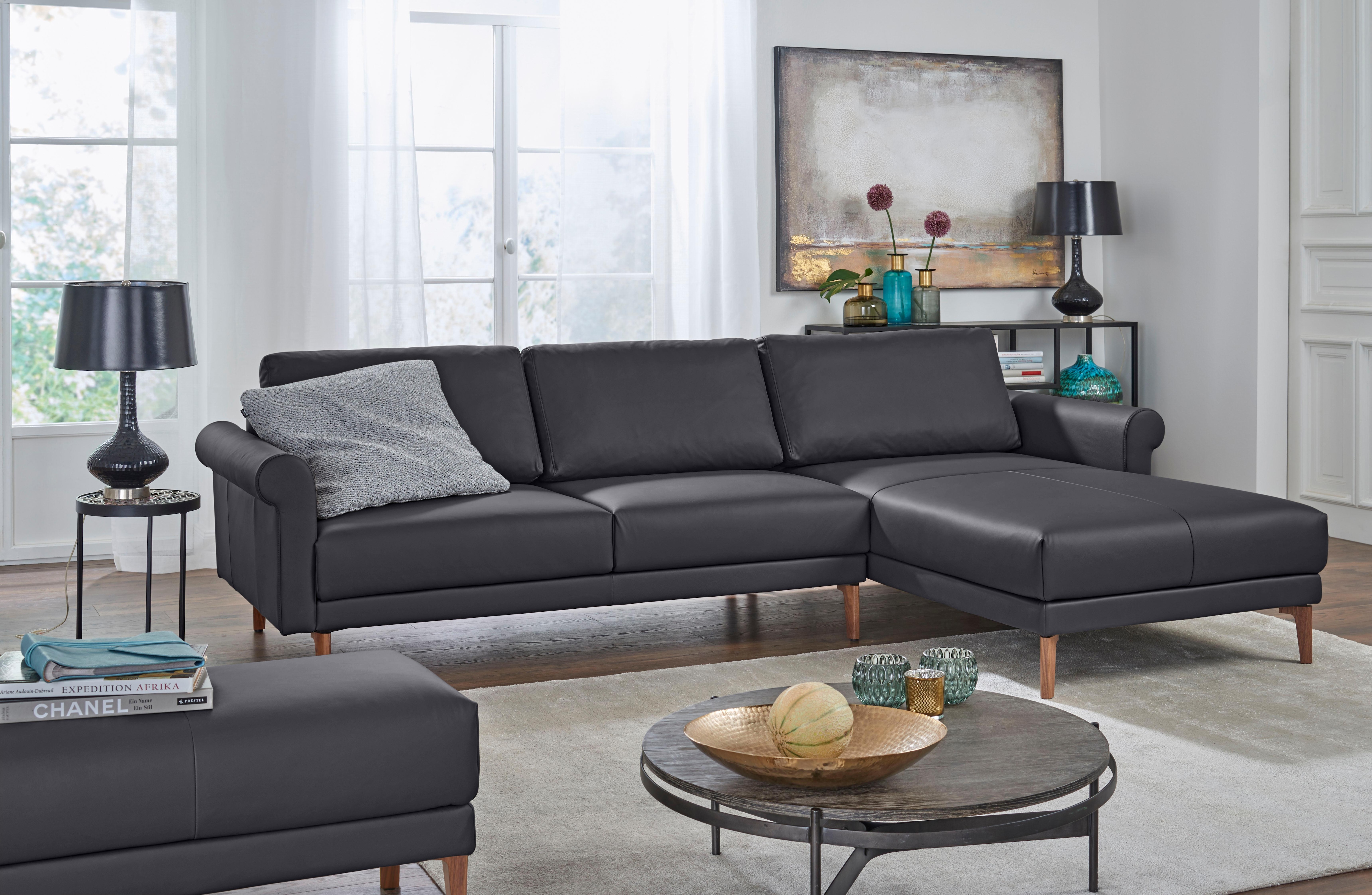hülsta sofa Ecksofa „hs.450“, Armlehne Schnecke modern Landhaus, Breite 262 cm, Fuß Nussbaum signalschwarz 534, 58 Rabatt: 43 %