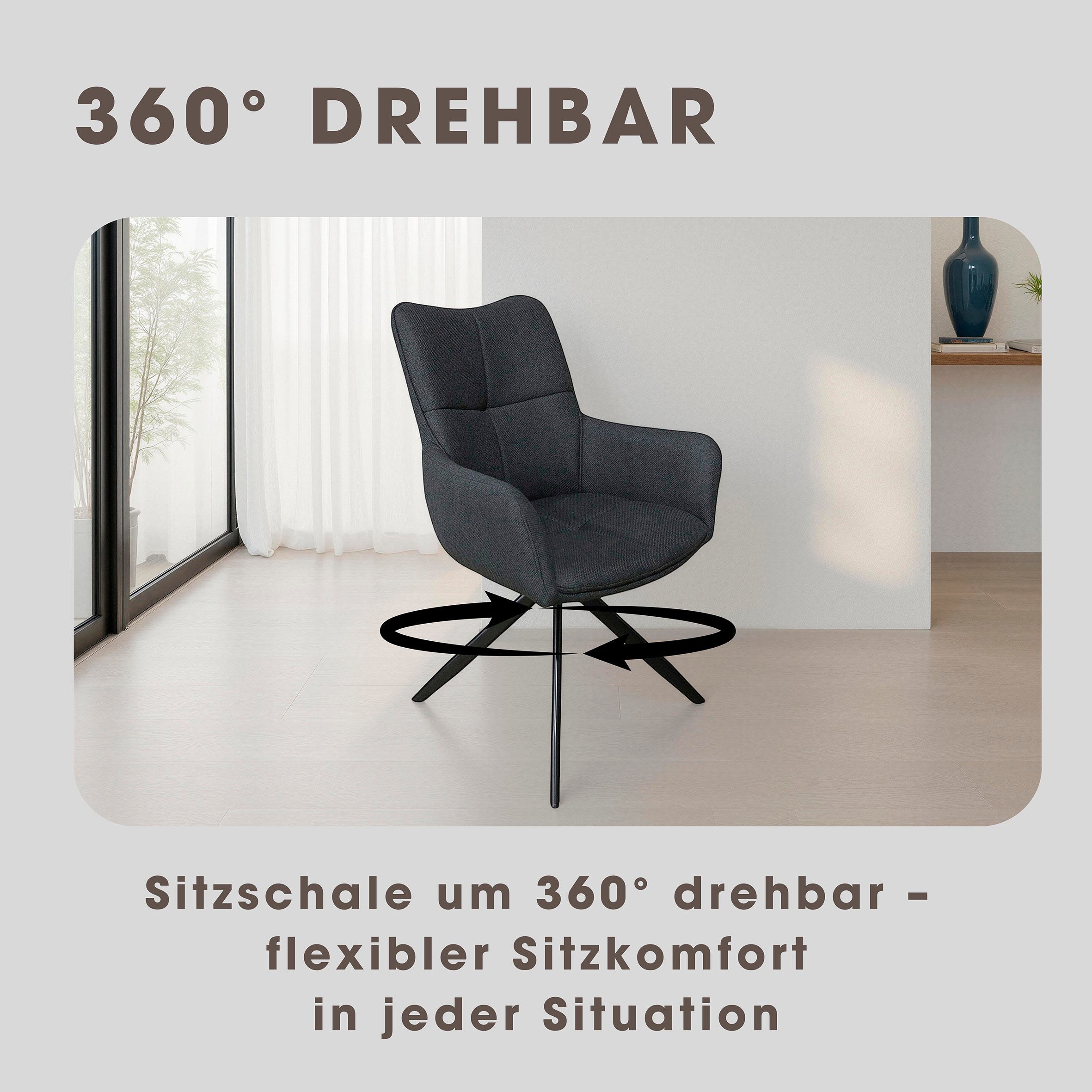 byLIVING Esszimmerstuhl »HAMILTON« (Set) 2 Stk.Webstoff, bis 110 kg, 360° drehbar, Schaumstoff, 4er Kreuzgestell