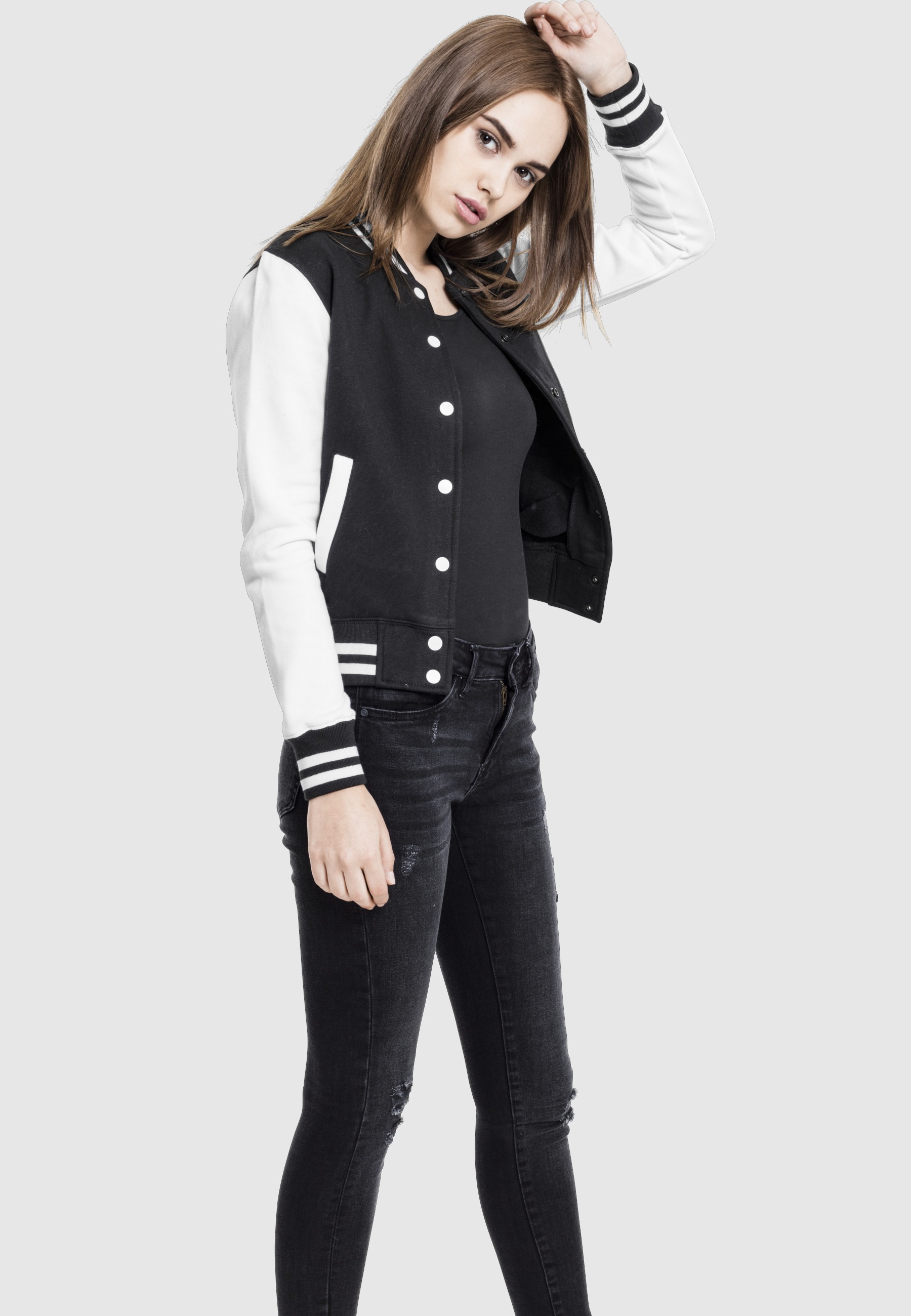 URBAN CLASSICS Allwetterjacke »Urban Classics Damen Ladies 2-tone College Sweatjacket« 1 Stk. tlg. ohne Kapuze