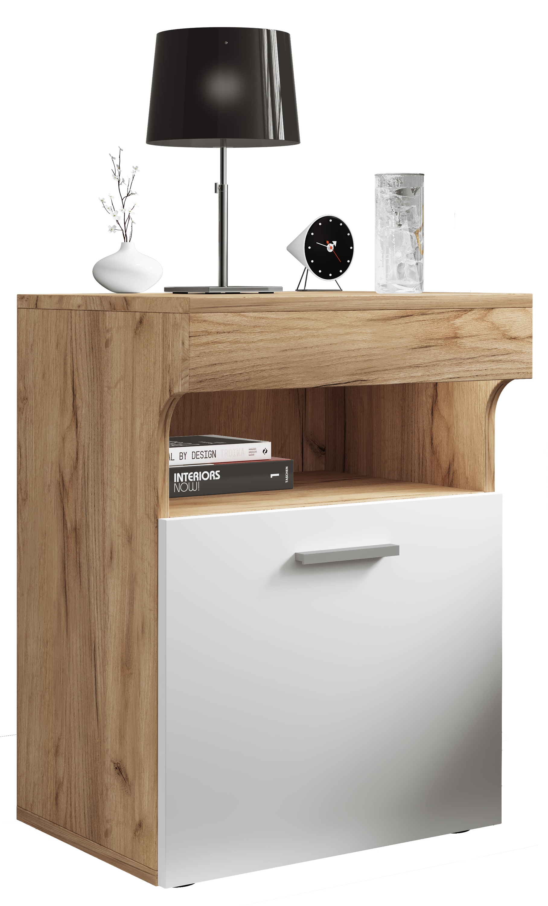 Nachttisch VCM, B:45cm T:39cm, weiß, Schlafzimmer, Tische, "Holz Nachttisch Nachtschrank Schublade Slepal M"