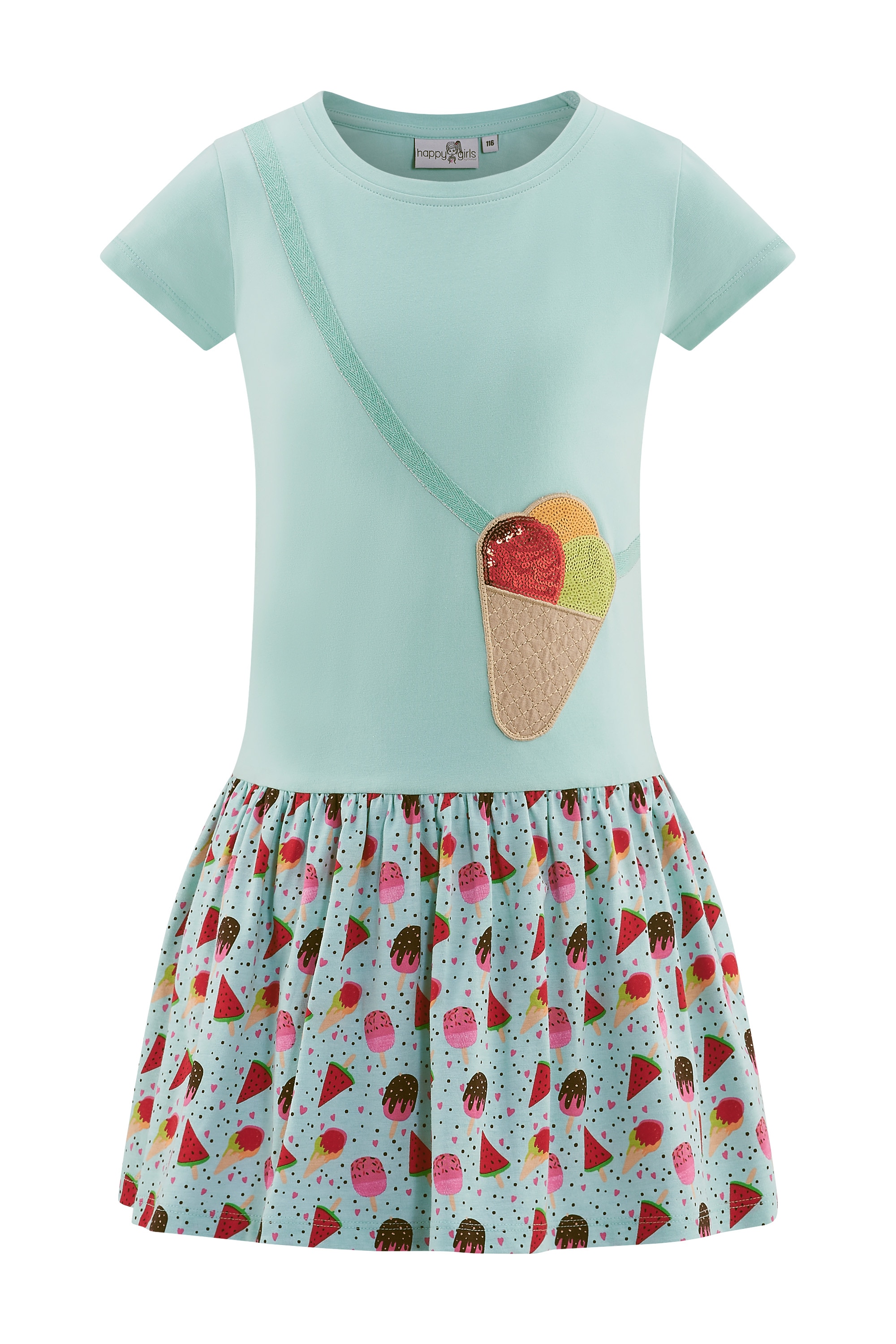 happy girls Jerseykleid vorne mit applizierter Umhängetasche mit Pailletten