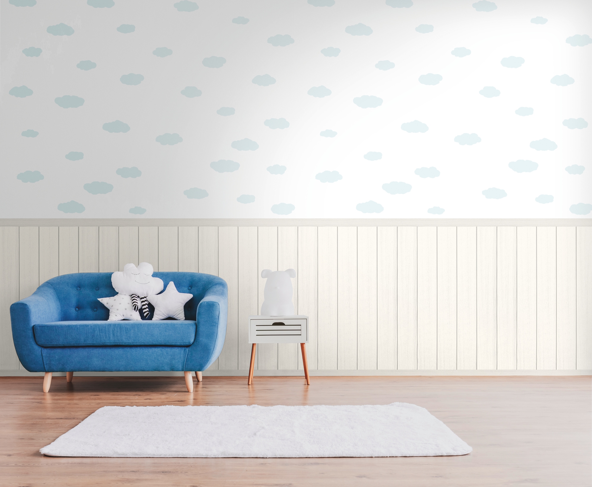 living walls Fototapete "Wallpanel Tapete Wandpaneele Motivtapete Wolken Landhaus" matt strukturiert Vliestapete Kinderzimmer für Schlafzimmer Wohnzimmer Wandpaneele Flur