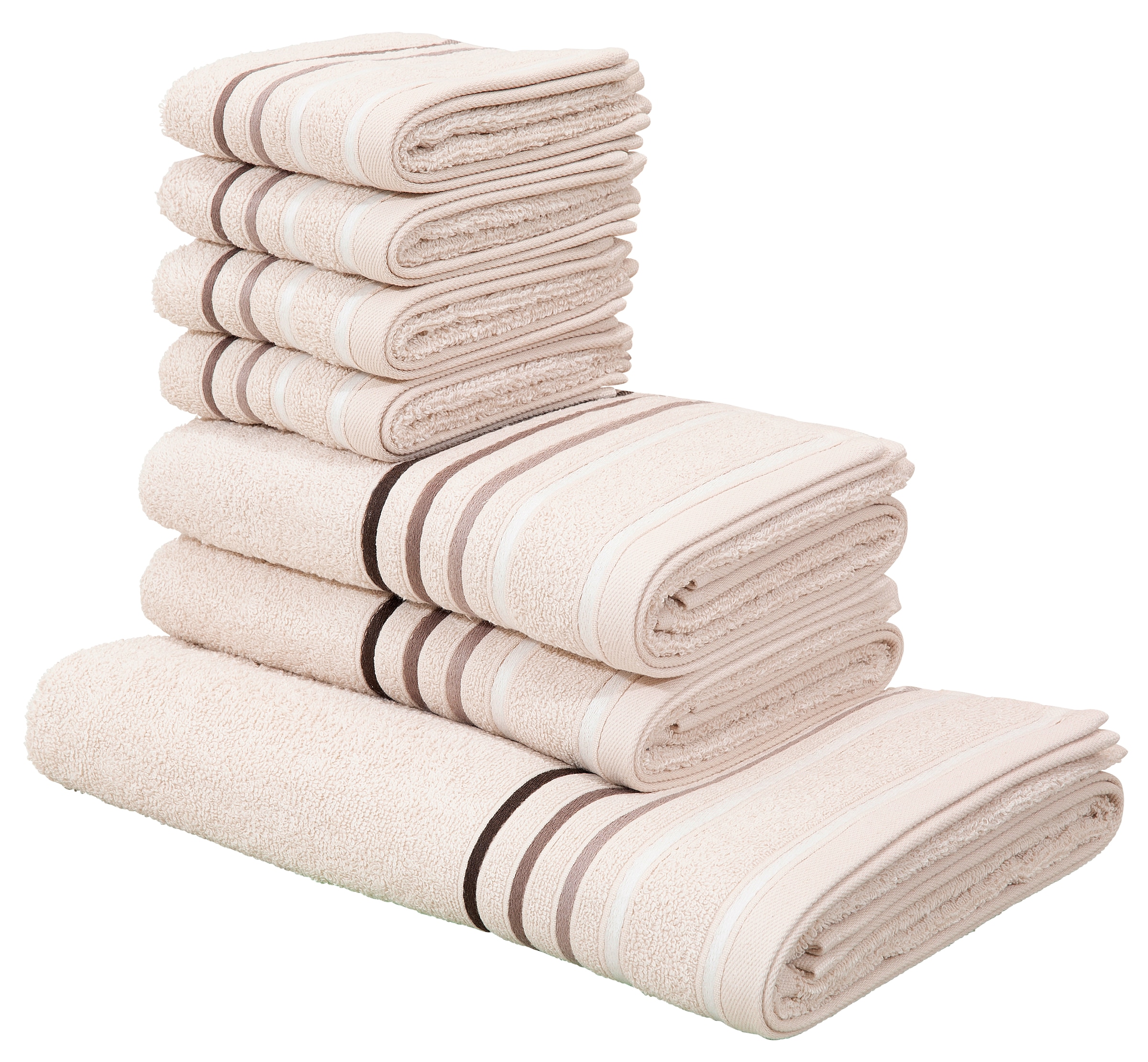my home Handtuch aus mit Set »Niki«, Streifenbordüre, auf Walkfrottee, tlg., mehrfarbiger | Rechnung Baumwolle BAUR 100% Set, 7 Handtuchset