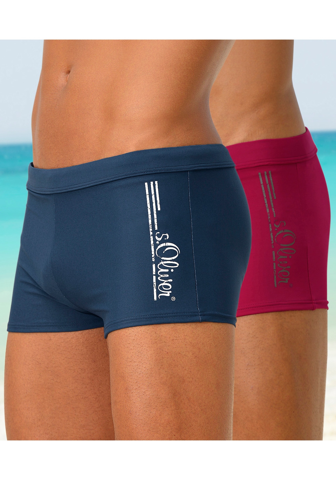 s.Oliver Boxer-Badehose, mit | coolen im ▷ Used-Look Logoschriftzug für BAUR