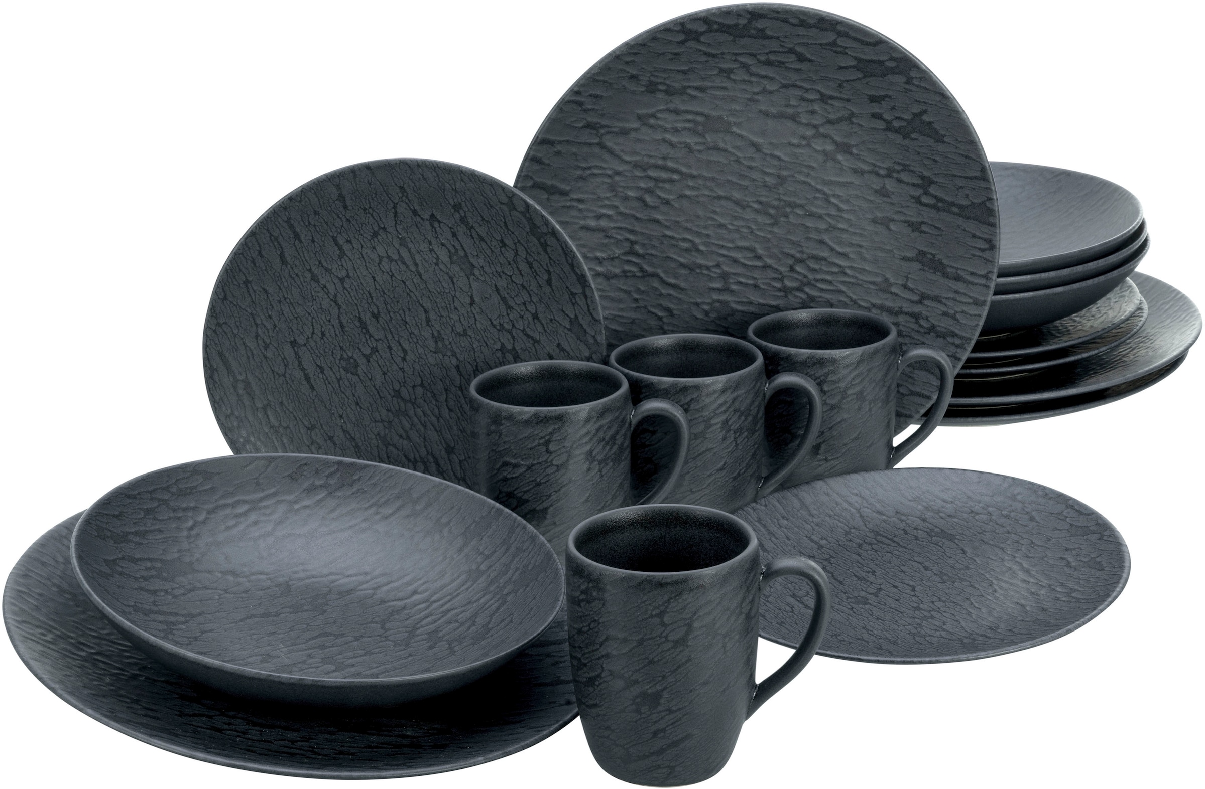 CreaTable Kombiservice »Schiefer Black«, (Set, 16 tlg.), robuste,  kratzfeste, seidenmatte Glasur | BAUR