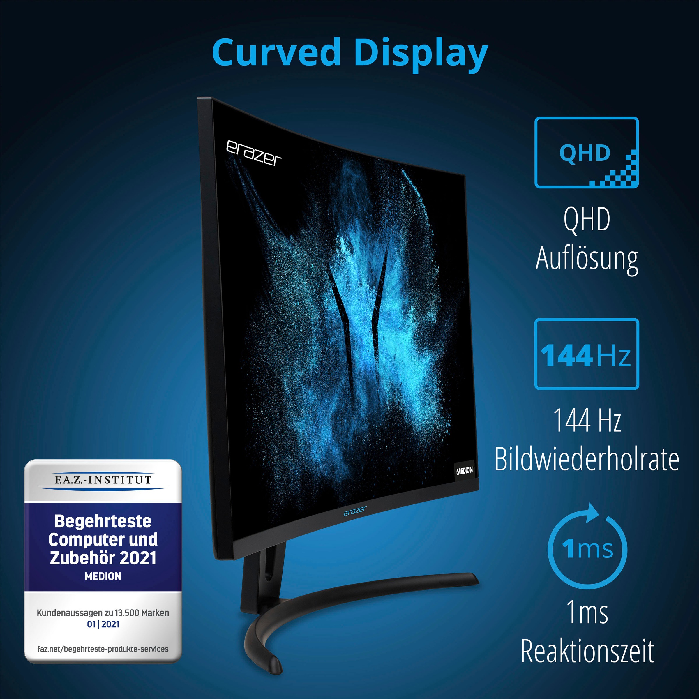 Medion® Gaming-Monitor »ERAZER® X52773 (MD 21473)«, 69 cm/27 Zoll, 2560 x 1440 px, QHD, 1 ms Reaktionszeit, 144 Hz