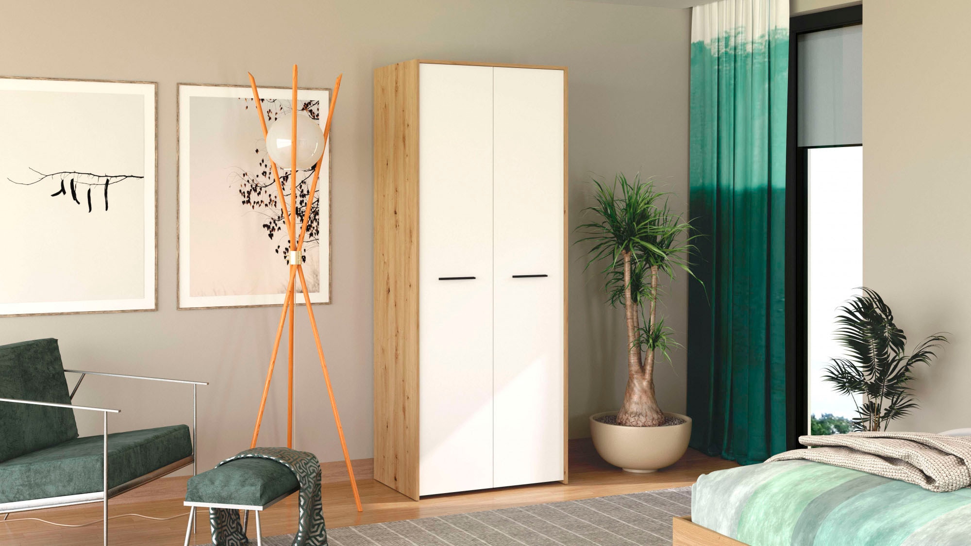 INOSIGN Kleiderschrank »Varadero, FSC®-zertifizierter Holzwerkstoff, Made in Europe«, 2-türig, 80,5/53/203,5cm, weiß-eichefarben