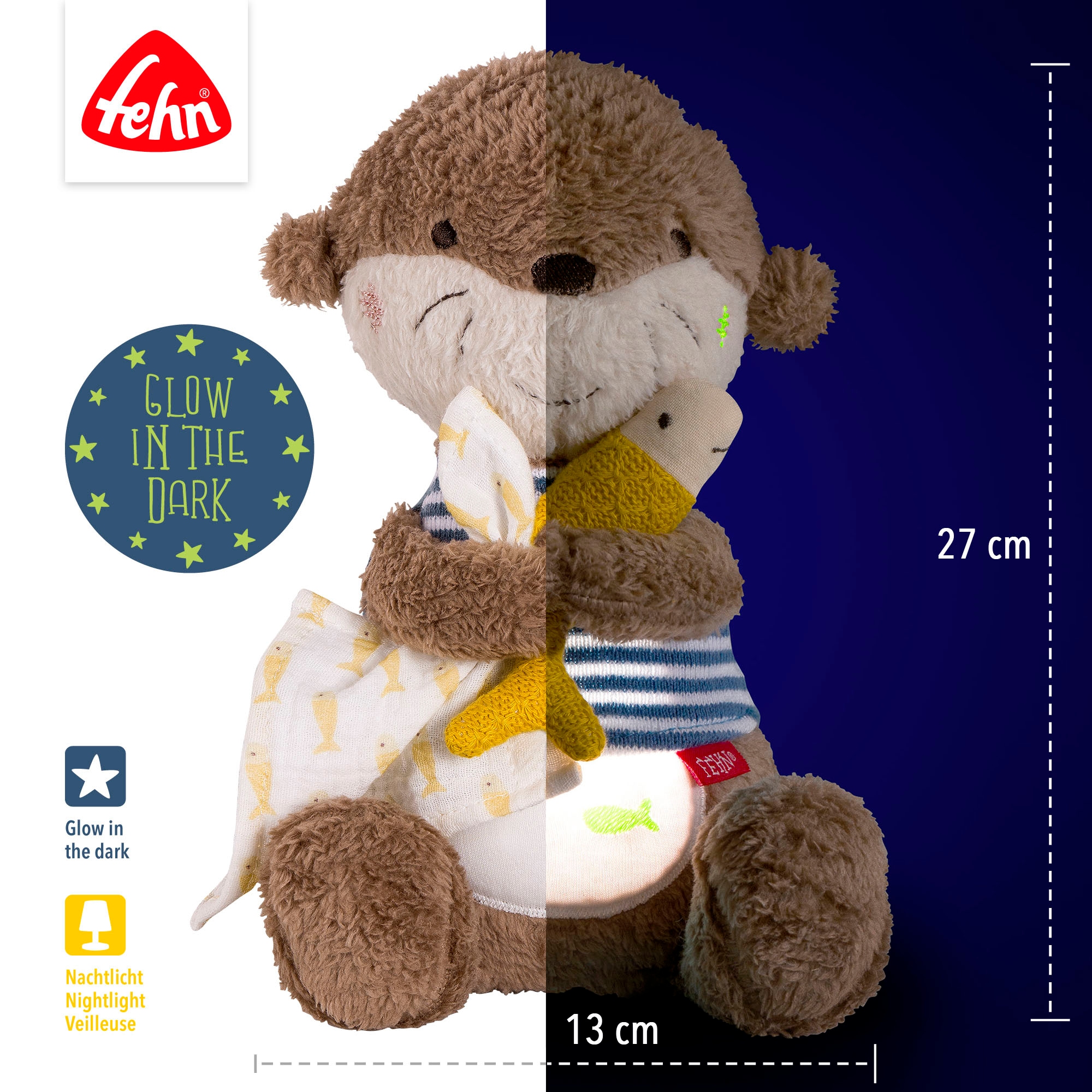 Fehn Kuscheltier »Otter Theo, Nachtlicht«, mit »Glow-in-the-dark«-Bestickung & Nachtlicht-Modul