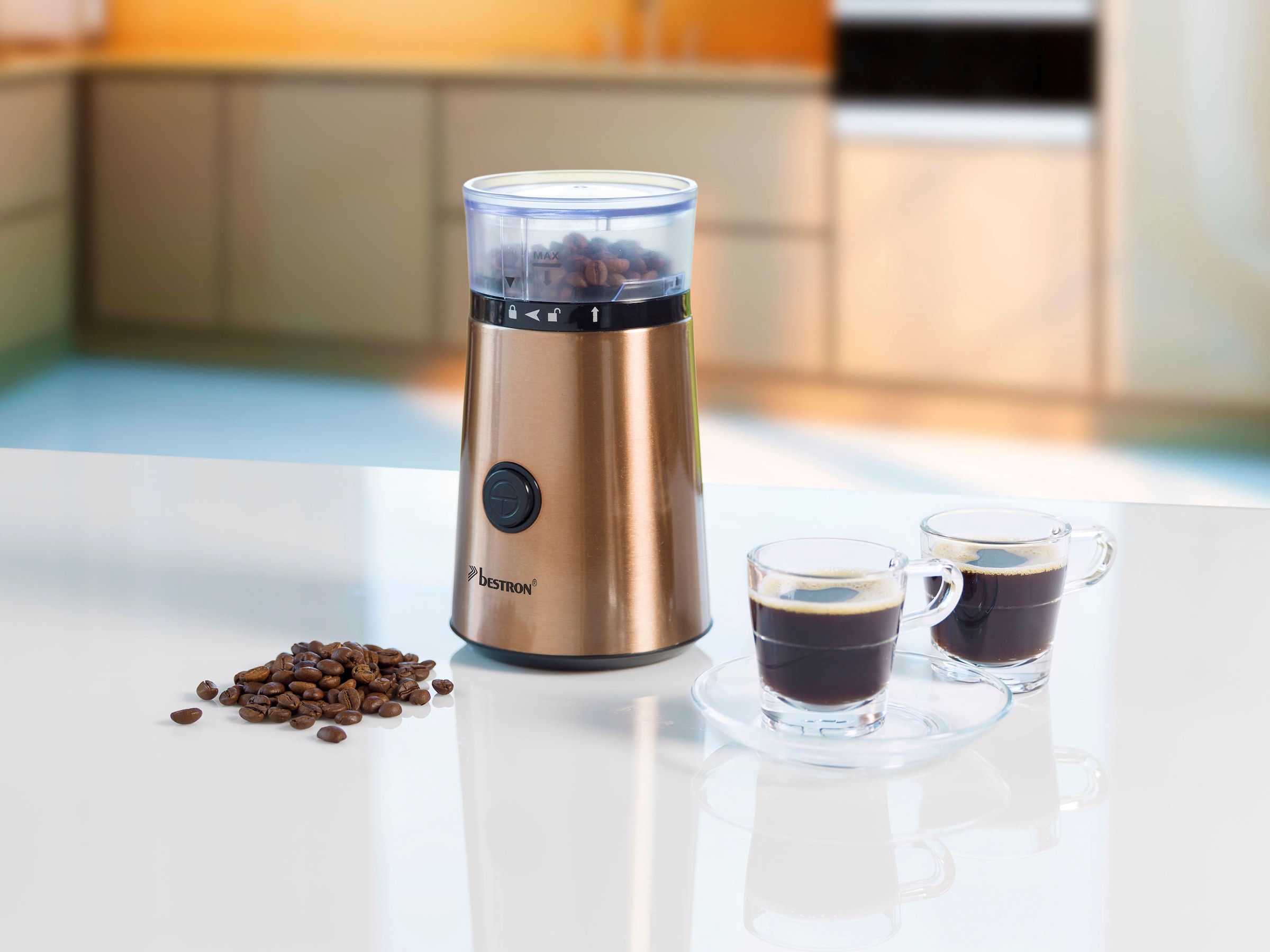bestron Kaffeemühle »ACG1000CO«, 150 W, Schlagmahlwerk, 50 g Bohnenbehälter, elektrisch, mit Edelstahl-Schlagmesser, Edelstahl in Kupfer-Optik