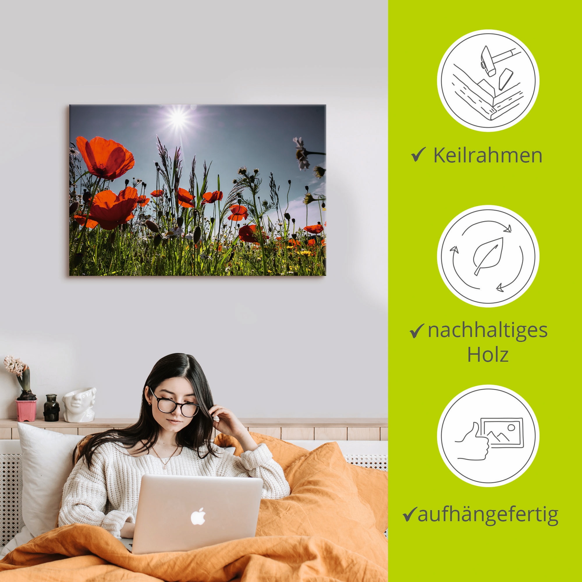 Artland Wandbild »Mohnblumenwiese«, Blumenwiese, (1 St.), als Alubild, Outdoorbild, Leinwandbild, Poster in verschied. Größen