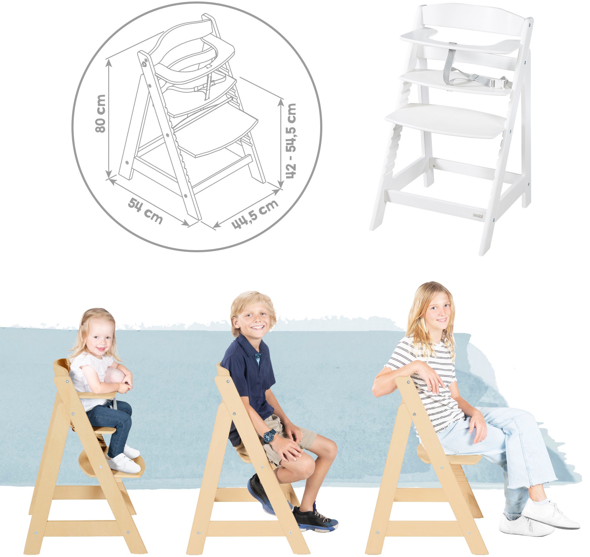 roba® Hochstuhl »Treppenhochstuhl 2-in-1 Set Born Up weiß«, mit Neugeborenen -Aufsatz, Greyish gesteppt | BAUR