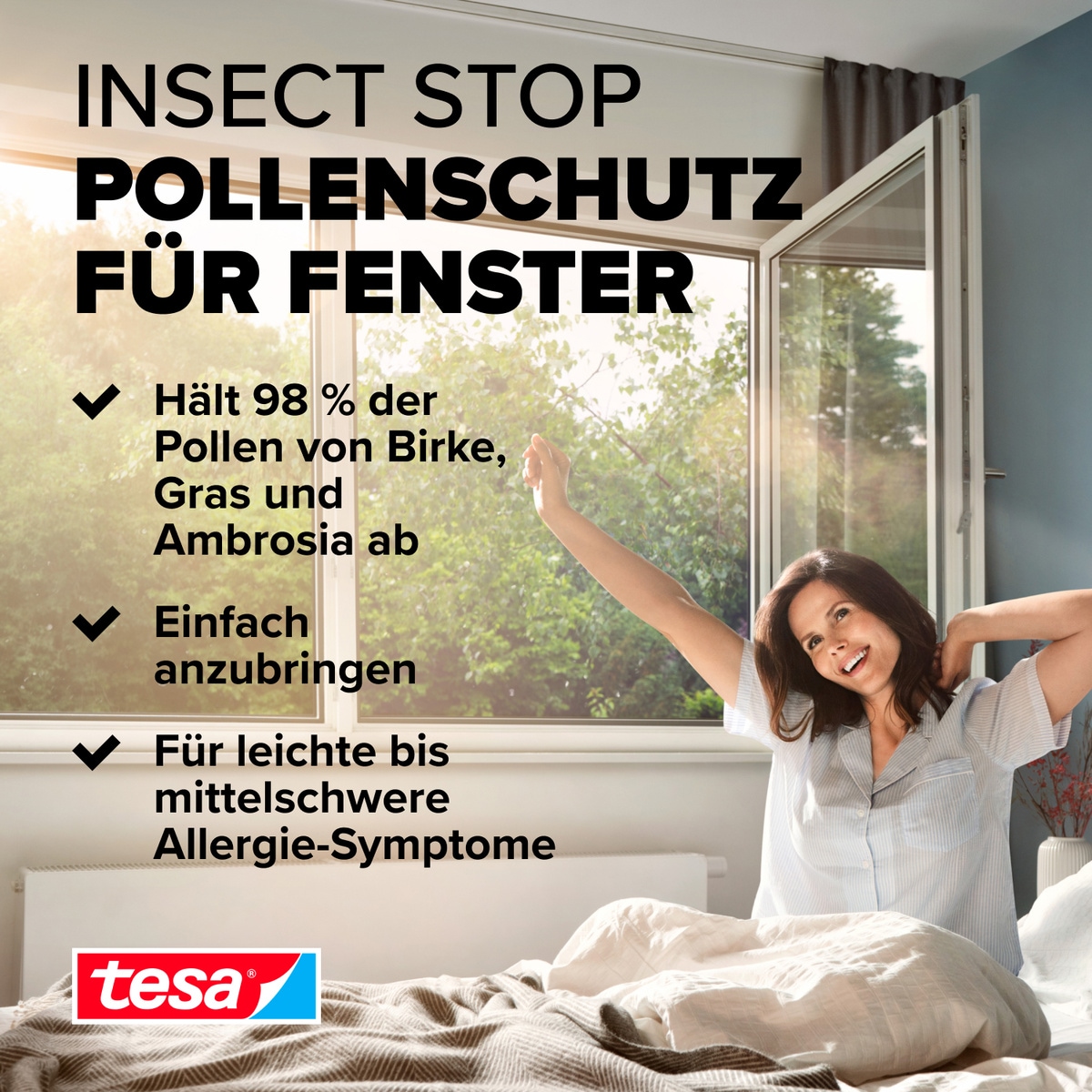 tesa Insektenschutz-Fensterrahmen »Pollenschutzgitter für Fenster - 1,5m x 1,8m«, Pollenschutzgitter - ohne Bohren- zuschneidbar -anthrazit