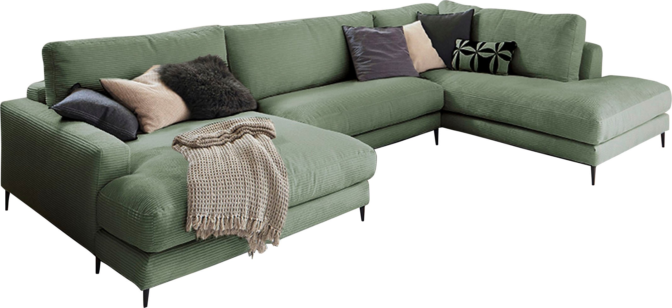 INOSIGN Wohnlandschaft »Downtown XXL B/T/H: 341/223/84 cm Loungemöbel zum Relaxen«, weicher Sitzkomfort, Cord-Bezug, weicher Sitzkomfort U-Form