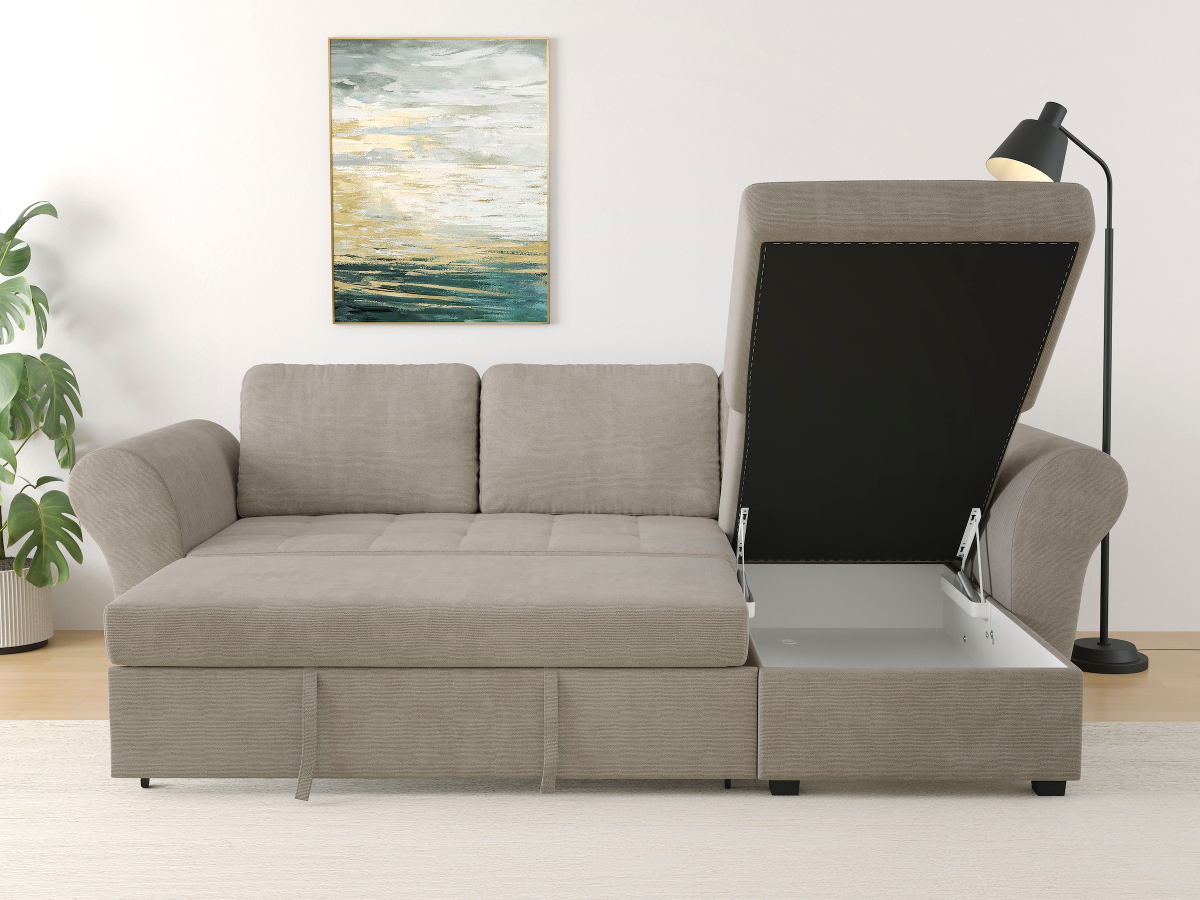 Trends by HG Ecksofa »LASSE, L-Form«, (2 St.), inkl. Schlaffunktion & Bettkasten