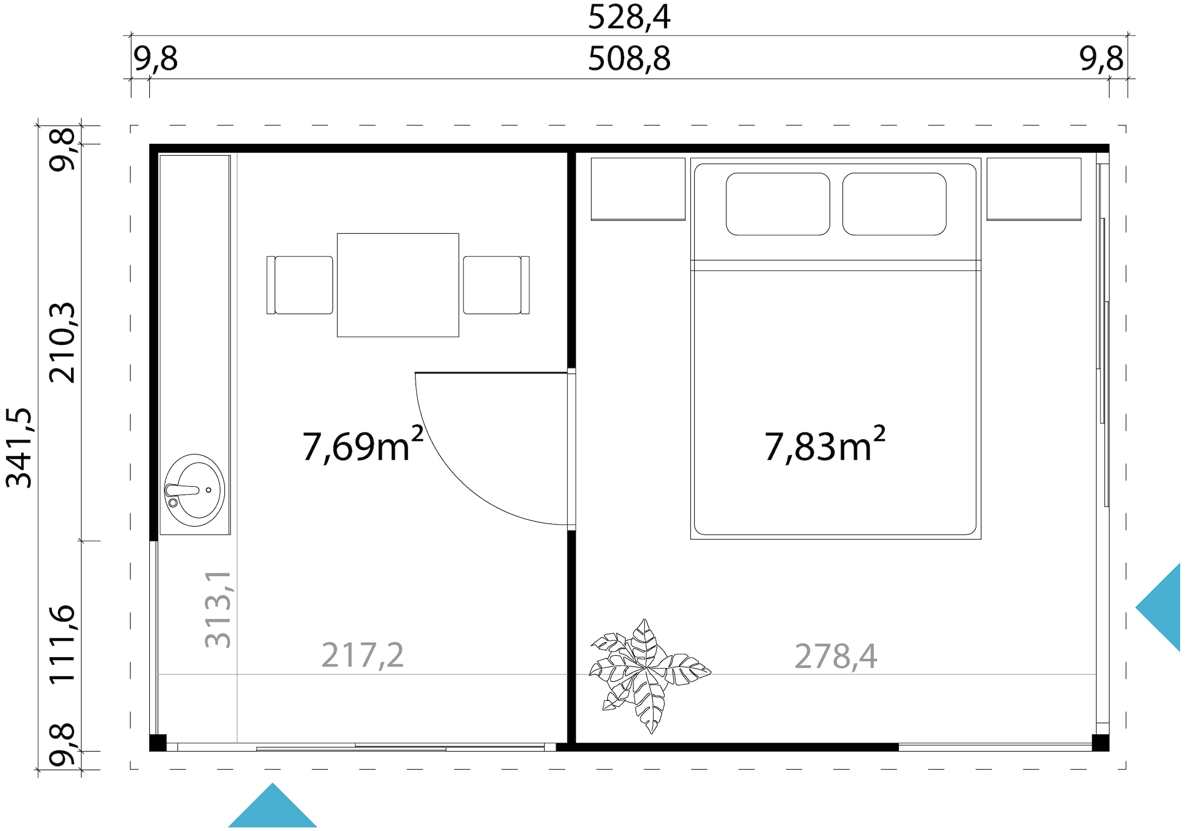 LASITA MAJA Gartenhaus »DOMEO 3 CARBONGRAU/ANTHRAZIT« 2-Raum , Fundamentmass 5088 x 3219 , Carbongrau