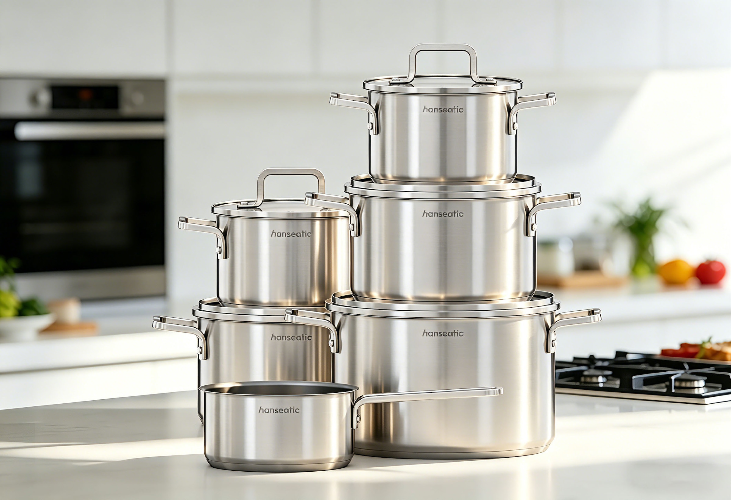Hanseatic Topf-Set »DAILY« Set, Stielkasserolle 16 cm, Kochtopf 2x16/2x20/1x24 cm, 11 tlg. Edelstahl 18/10