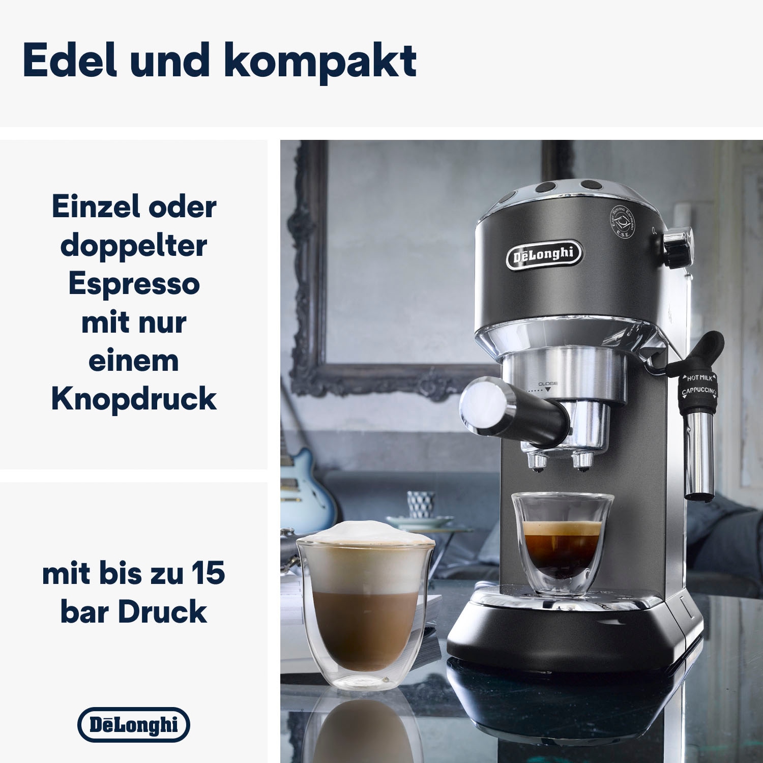 De'Longhi Siebträgermaschine »Dedica Style EC 685.B«, 1350 Watt, 15 Bar