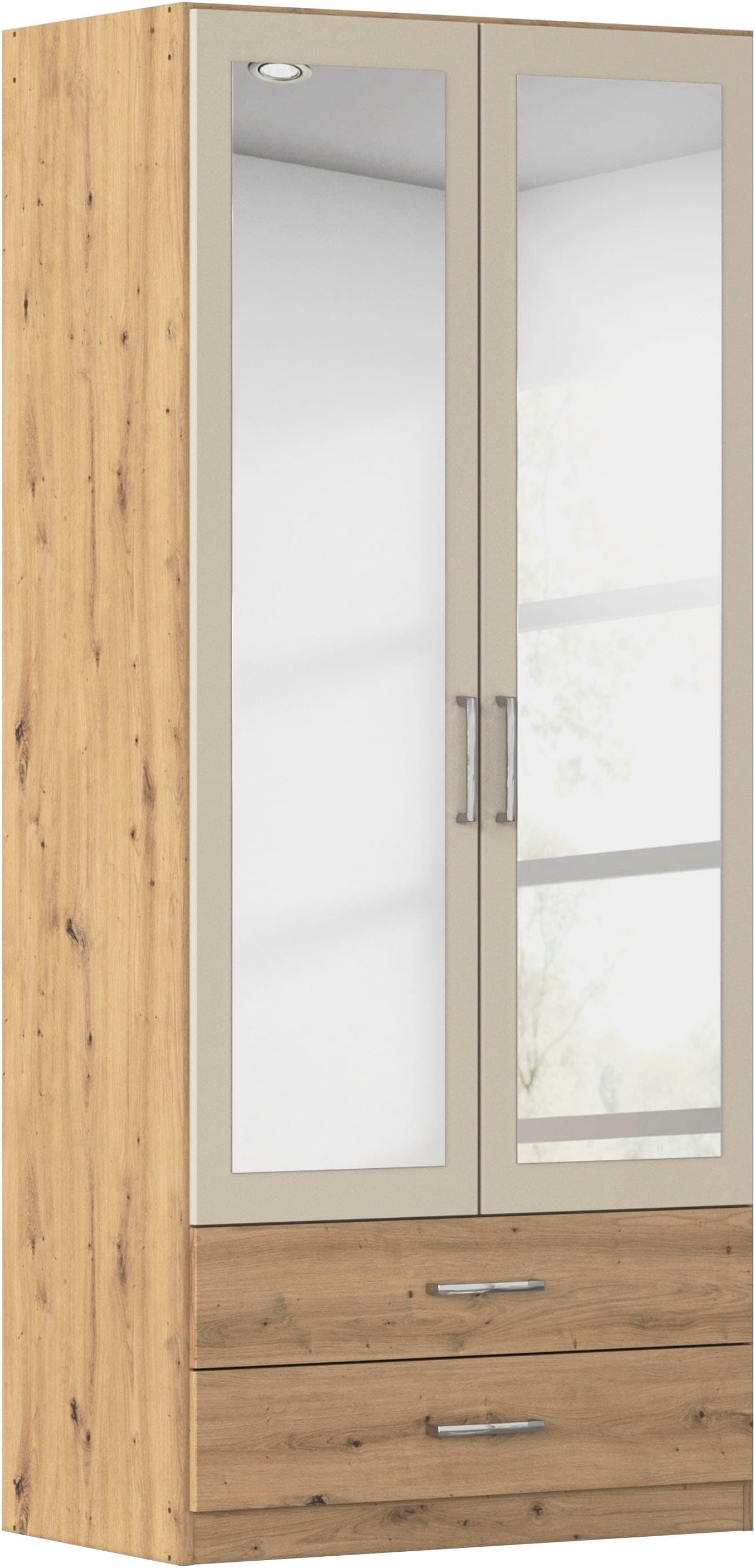 rauch Kleiderschrank "Schrank Garderobe Ankleide GAMMA Breiten 91/136/181/226/271/315/360 cm" in 3 Ausstattungen BASIC/CLASSIC/PREMIUM (inkl. SOFT-CLOSE-Funktion), verschiedene Griff-Varianten, mit Spiegel TOPSELLER MADE IN GERMANY