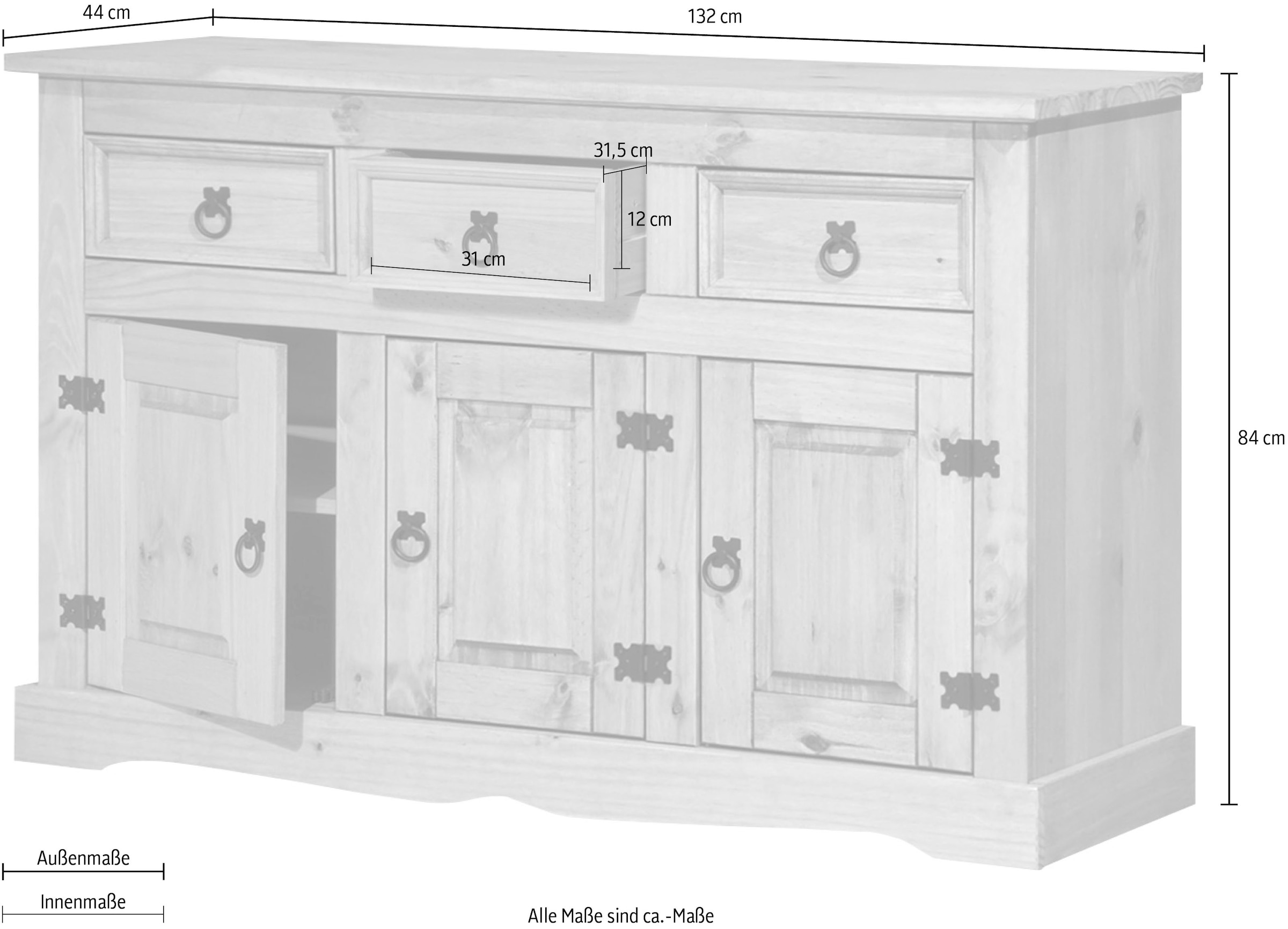 Home affaire Sideboard, Kommode im mexikanischen Landhaus-Stil